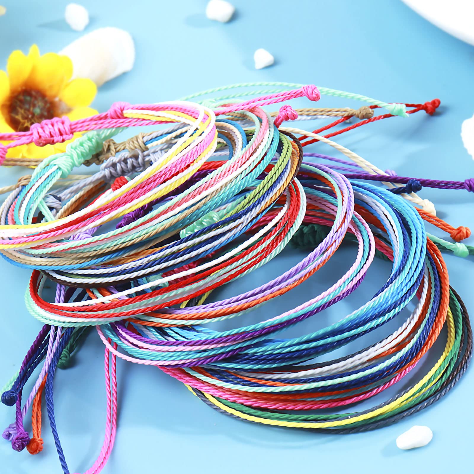 Trendy Blue String Friendship Bracelets for Women - Boho Style Adjustable Anklets & Wristbands - Perfect Gift for Christmas, Summer, Birthdays & Stocking Stuffers - Great for Beach Parties, Music Festivals & Everyday Boho Fashion