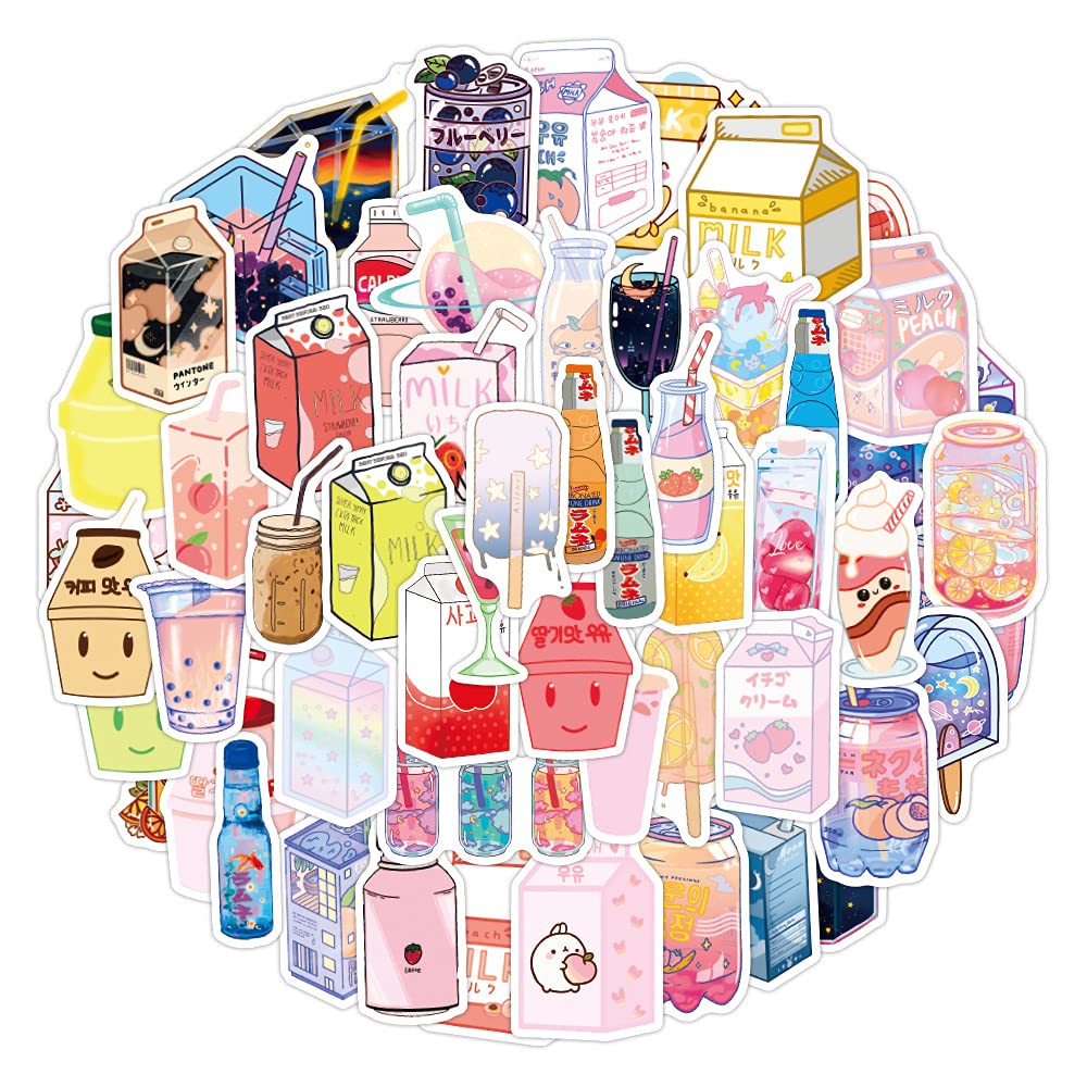 50 Pcs Cute Cartoon Drink Stickers - Trendy Laptop, MacBook, Water Bottle, Luggage Decals for Kids & Teens - Perfect for School, Office, Travel & DIY Crafts