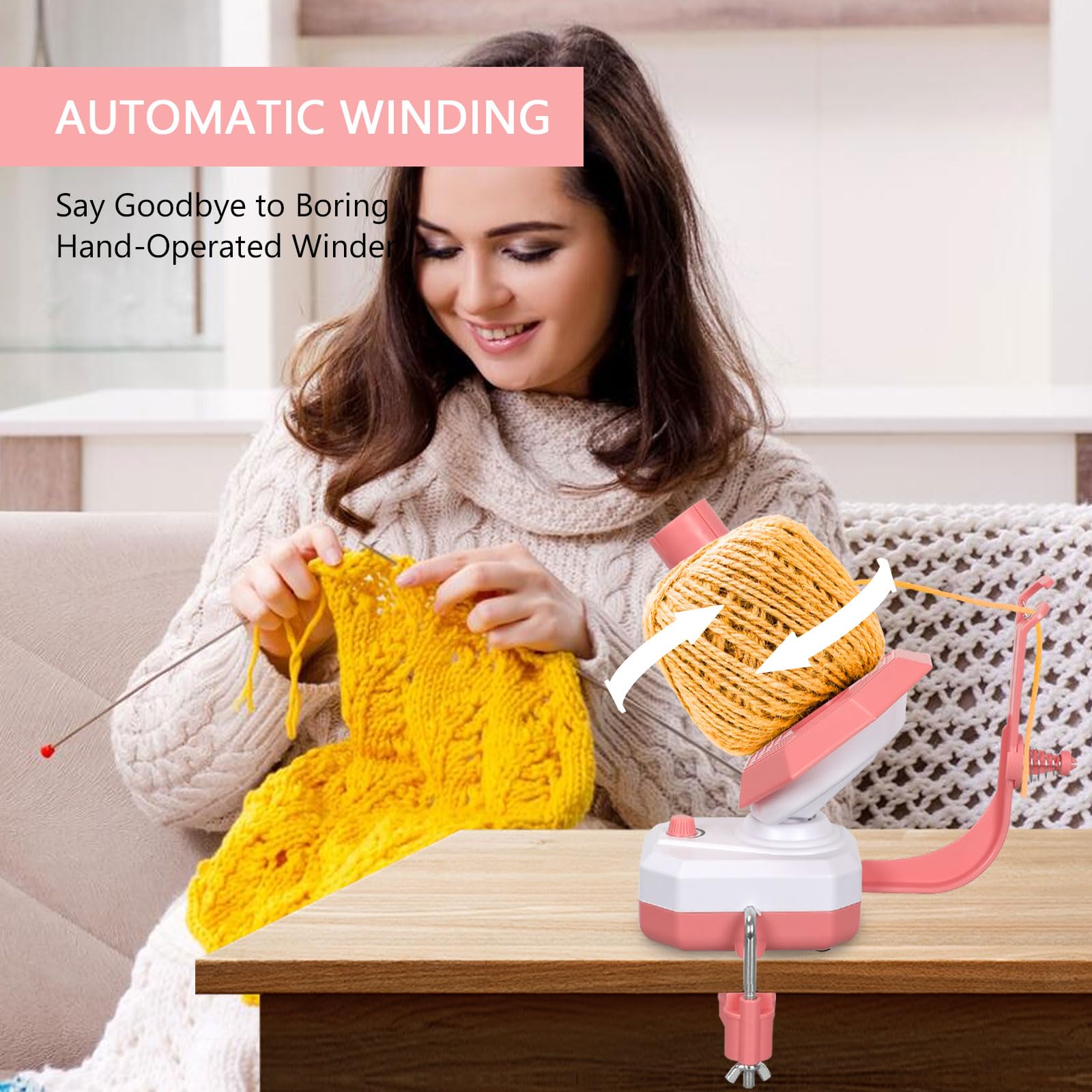 Electric Yarn Ball Winder for Crocheting - Automatic Yarn Cake Winder with Stepless Speed & Dual-Spring Tension - 10oz Large Capacity Yarn Spinner for Knitting & Weaving - Perfect for Crafters & Crochet Lovers (Ideal for Home Use, DIY Projects & Gift Making)