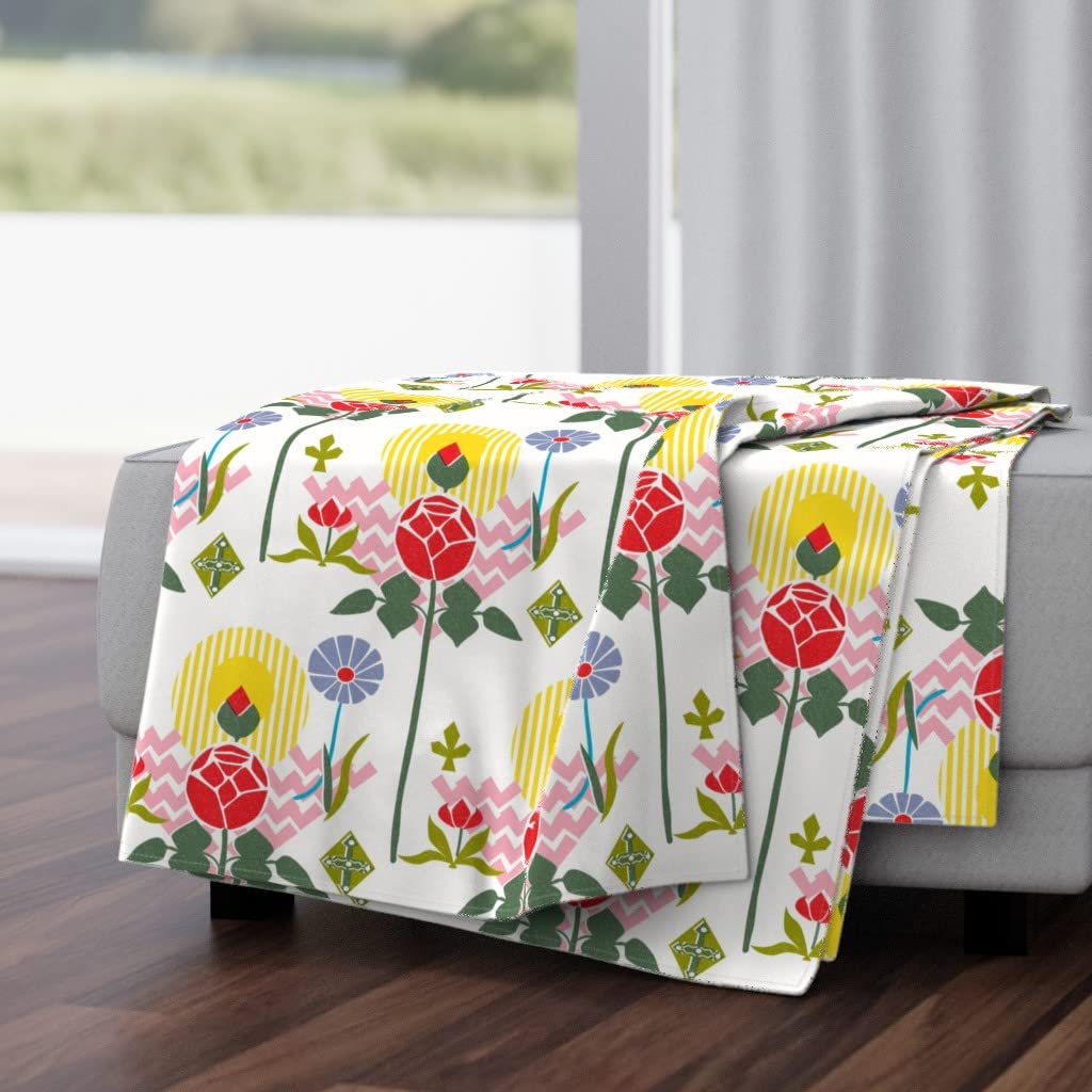 Scandinavian Vintage Botanical Floral Throw Blanket 50x70 Inches - Soft Plush Minky Blanket in Red, Yellow & Blue Swedish Floral Print - Perfect for Sofa, Bed & Home Decor