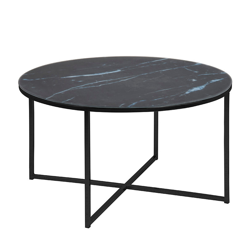 KOLINA 80cm Black Marble Glass Round Coffee Table - Modern Living Room Centerpiece for Home Decor & Small Space Furniture