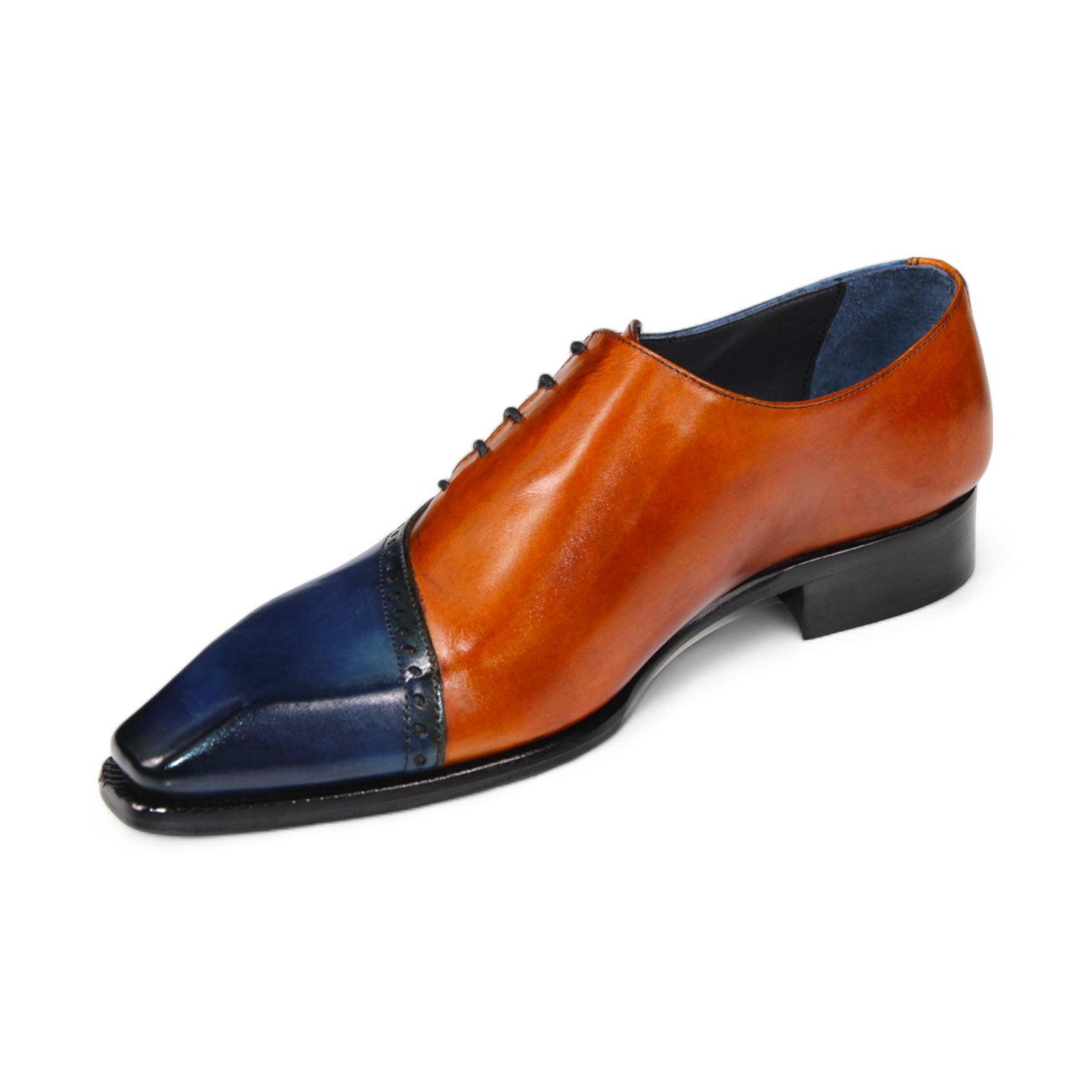 Duca Di Matiste Veroli Men's Dress Shoes - Navy & Gold Leather Oxfords for Formal Wear & Business Attire