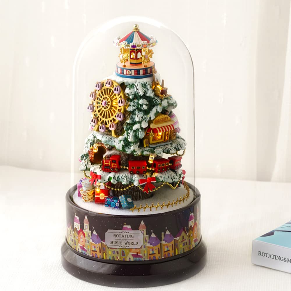 Spilay DIY Miniature Dollhouse Wooden Furniture Kit - Handmade 1:24 Scale Mini Rotating Music Box Model with Glass Cover | Creative Gift for Girls | Perfect for Home Decor, Birthday Presents & Collectors