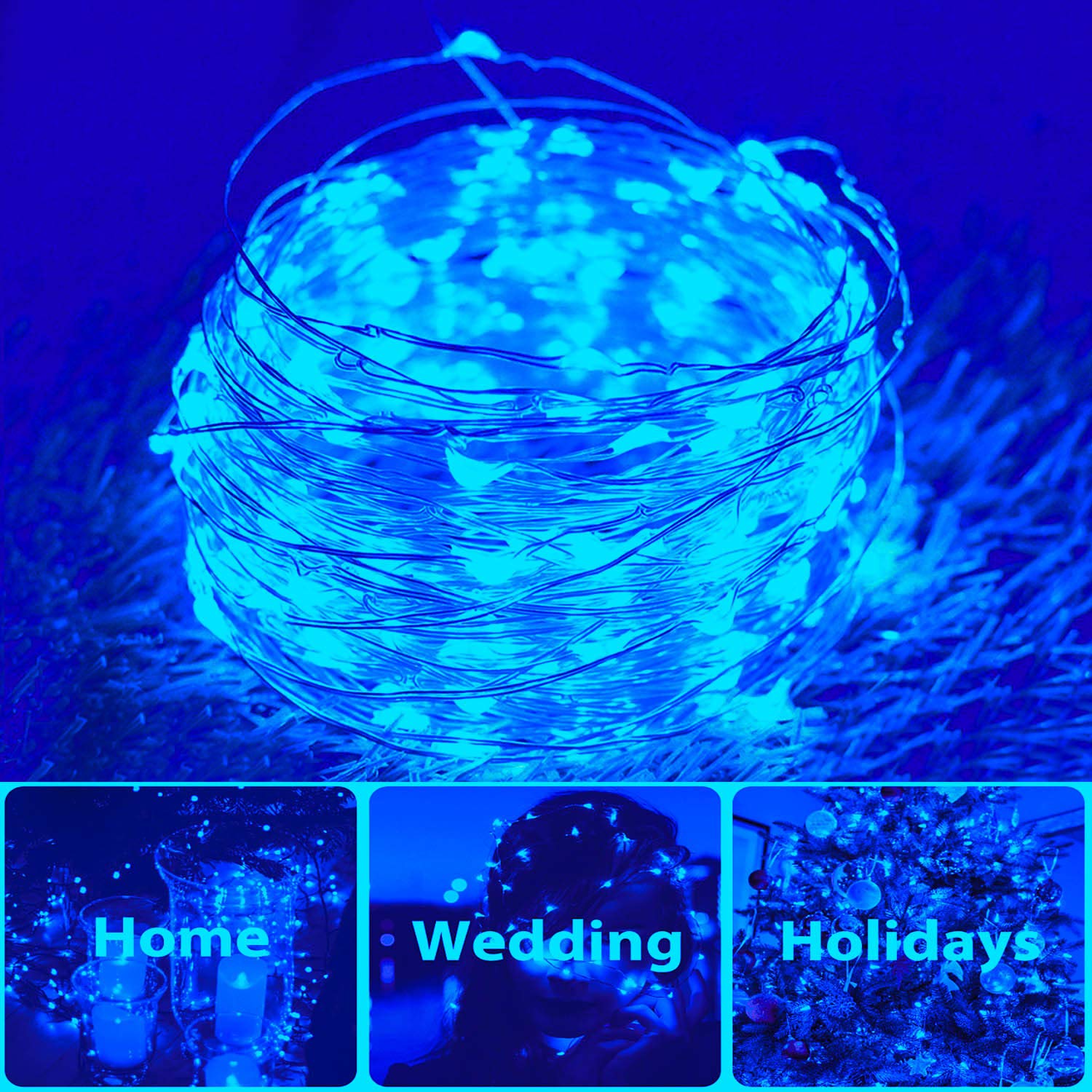 2 Pack 200 LED Solar Powered Copper Wire Fairy Lights - Waterproof Outdoor String Lights with 8 Modes for Garden, Patio, Yard, Party & Christmas Decor (Blue) - Perfect for Backyard Lighting, Wedding Decorations and Holiday Displays