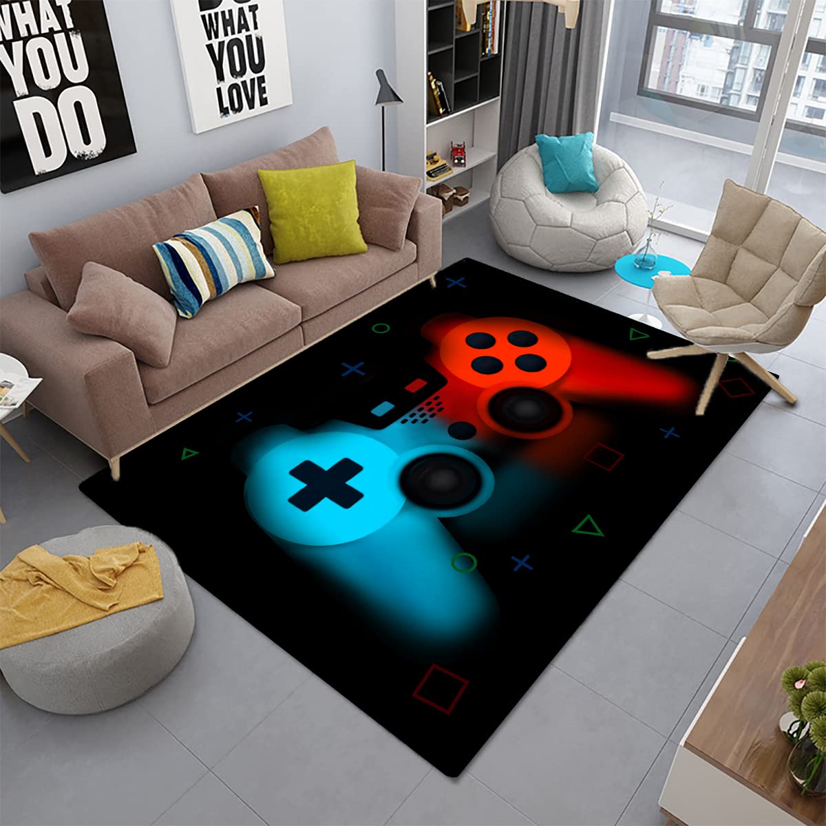 Modern Oversized Gaming Video Game Controller Area Rug - Non-Slip Floor Carpet for Living Room, Bedroom, Gaming Room & Bathroom - Gamer Home Decor for Comfortable Leisure & Entertainment