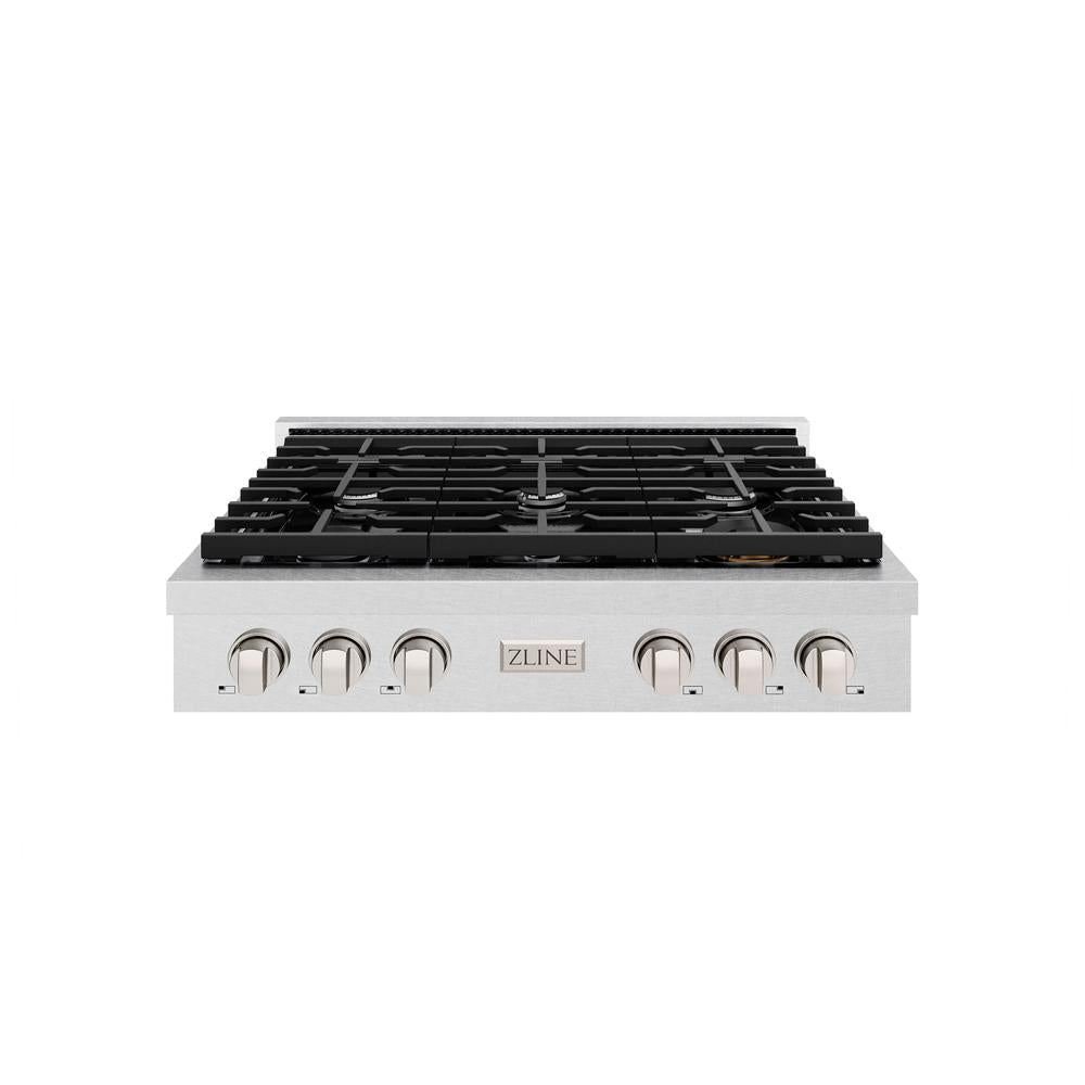 ZLINE 36 Inch Paramount Gas Rangetop with 6 Burners & Porcelain Cooktop in Satin Stainless Steel (SRTS 36) - Professional Grade Stove for Home Chefs & Commercial Kitchens