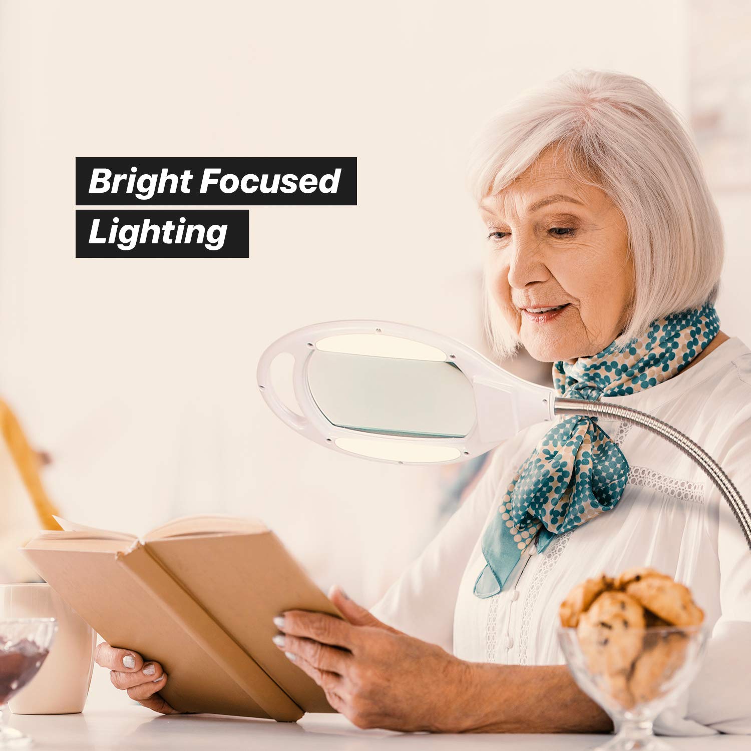 Brightech LightView Pro Magnifying Floor Lamp - Hands-Free LED Magnifier with Adjustable Gooseneck for Reading, Crafts & Hobbies - Bright Standing Work Light for Sewing, Jewelry Making & Detailed Tasks
