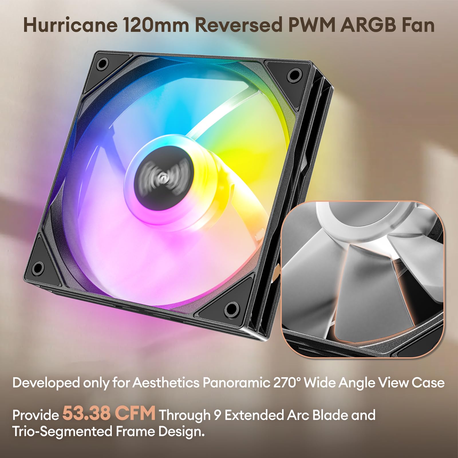 Premium Walnut Wood ATX Mid-Tower PC Case - 4 x 120mm ARGB PWM Fans Pre-Installed, USB Type-C Port, Tempered Glass Side Panel - Black Mirage 6 Gaming Computer Case for Home Office & Streaming Setup