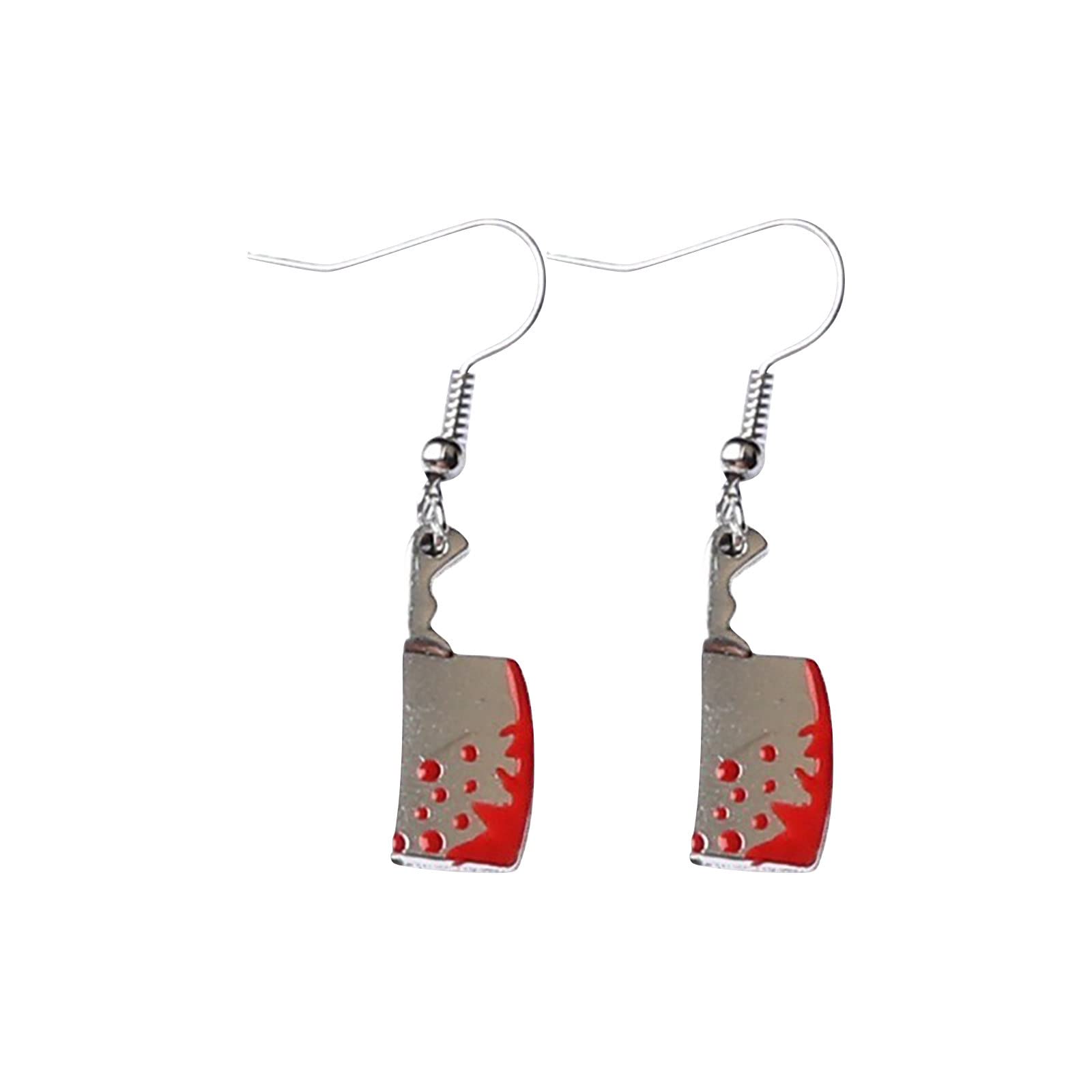 Spooky Halloween Knife Butcher Bloody Dangle Earrings - Creepy Heart-Shaped Jewelry for Costume Parties & Horror Cosplay
