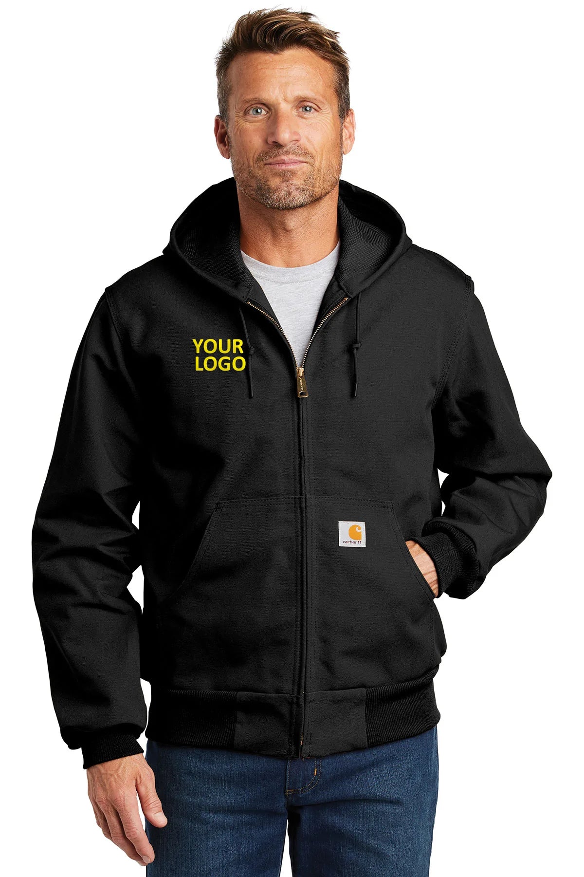 Carhartt Men's Tall Thermal Lined Duck Work Jacket - Heavy Duty Winter Coat with Insulation for Cold Weather, Black - Ideal for Construction, Farming & Outdoor Work