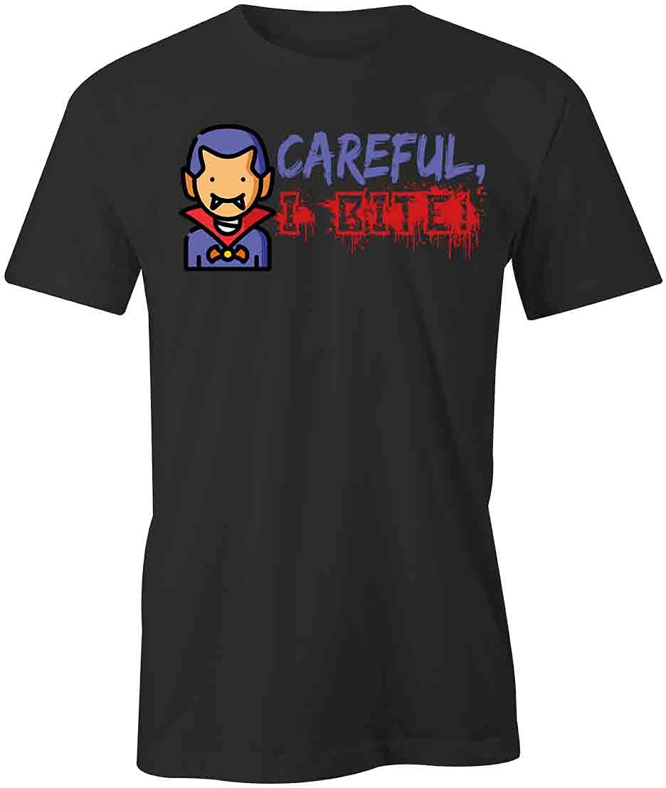 Careful I Bite Funny Graphic T-Shirt for Men & Women | Black Cotton Printed Tee | Cool Sarcastic Shirt for Parties, Gifts & Casual Wear