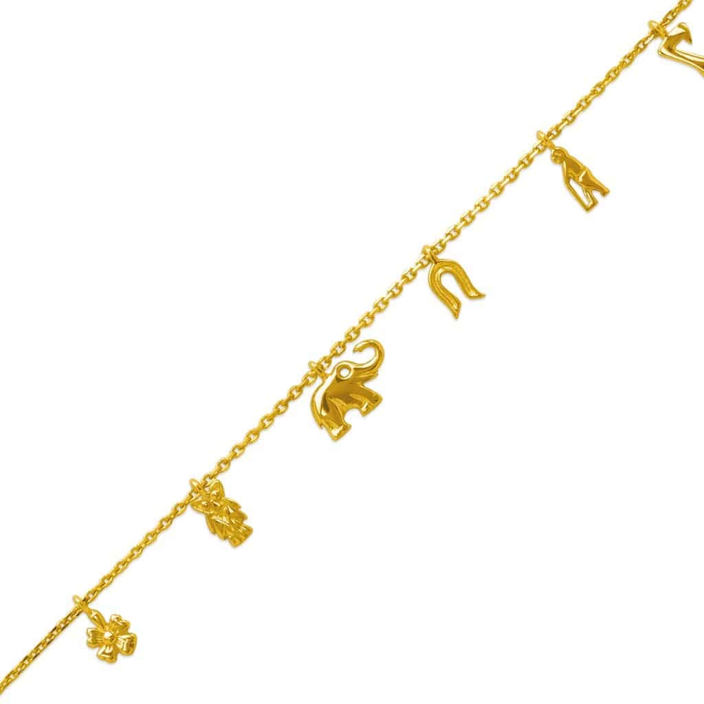 14K Yellow Gold Lucky Charm Anklet Bracelet for Women - Adjustable 7.5