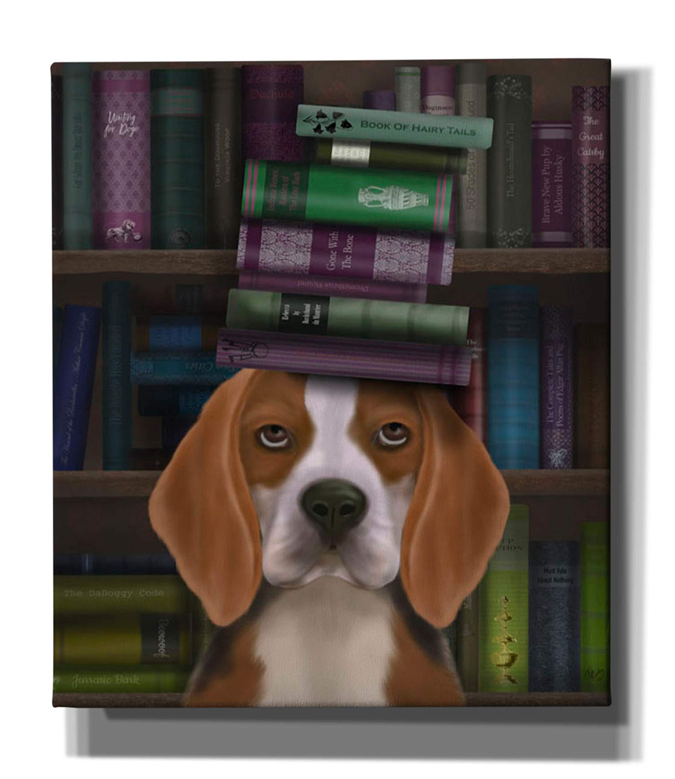 Epic Graffiti 'Beagle and Books' Canvas Wall Art by Fab Funky - 26x30 Inches Modern Home Decor for Living Room, Bedroom & Office