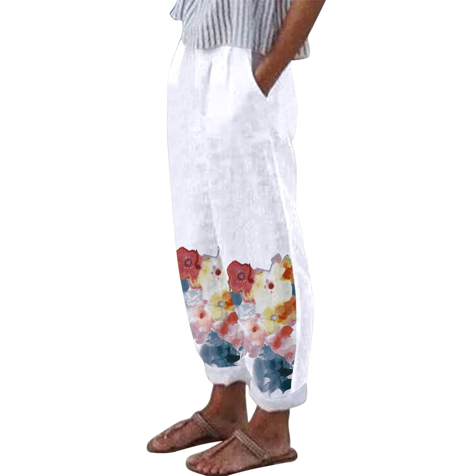 Women's High Waist Loose Linen Pants with Pockets - Casual Cotton Straight Leg Baggy Pants for Women - Perfect for Summer, Travel, and Everyday Wear