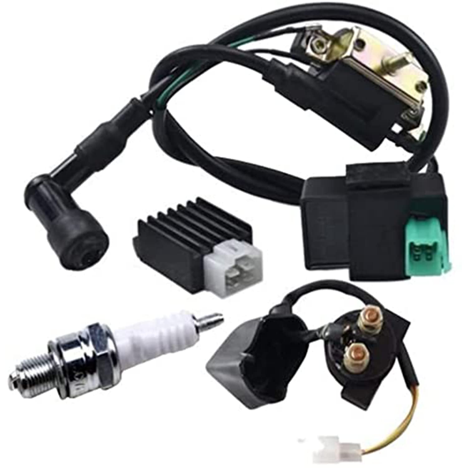 High Performance Ignition Coil CDI Spark Plug Regulator Rectifier Starter Relay Solenoid Kit for 50cc 70cc 90cc 110cc 125cc ATV Quad Scooter - Perfect for Off-Road Adventures & Engine Maintenance