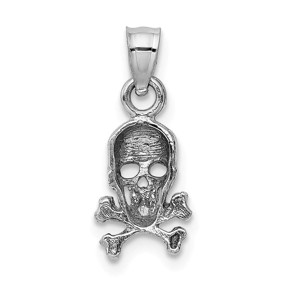 14K Solid White Gold Skull and Crossbones Pendant Necklace for Men - Gothic Jewelry, Punk Style Accessory, Perfect for Halloween, Biker Gangs & Rock Fashion