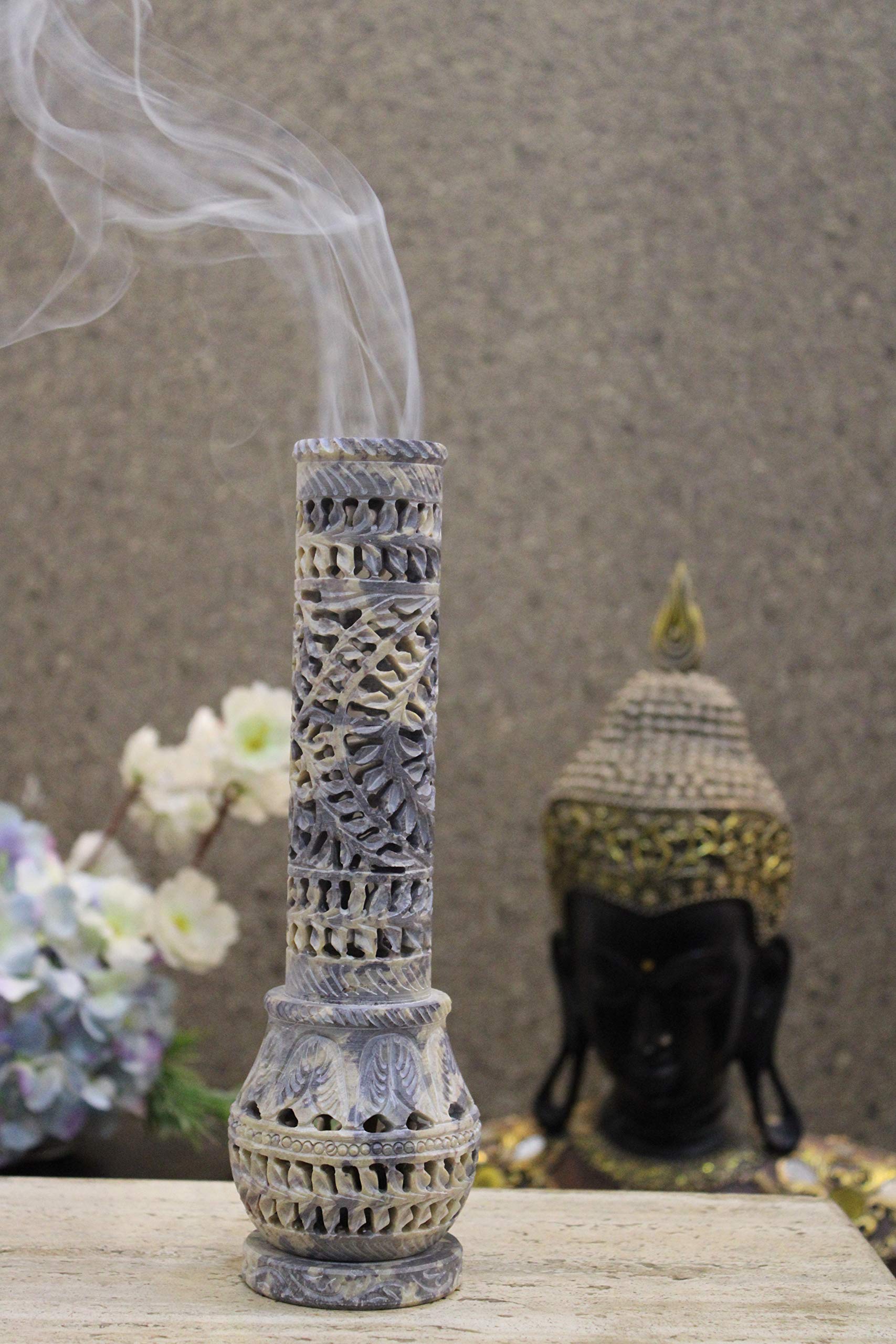 Marble Soapstone Incense Stick Holder & Candle Burner - Aroma Diffuser for Essential Oils & Tea Lights | Home Meditation, Yoga Studio Decor, Spa Relaxation Gift