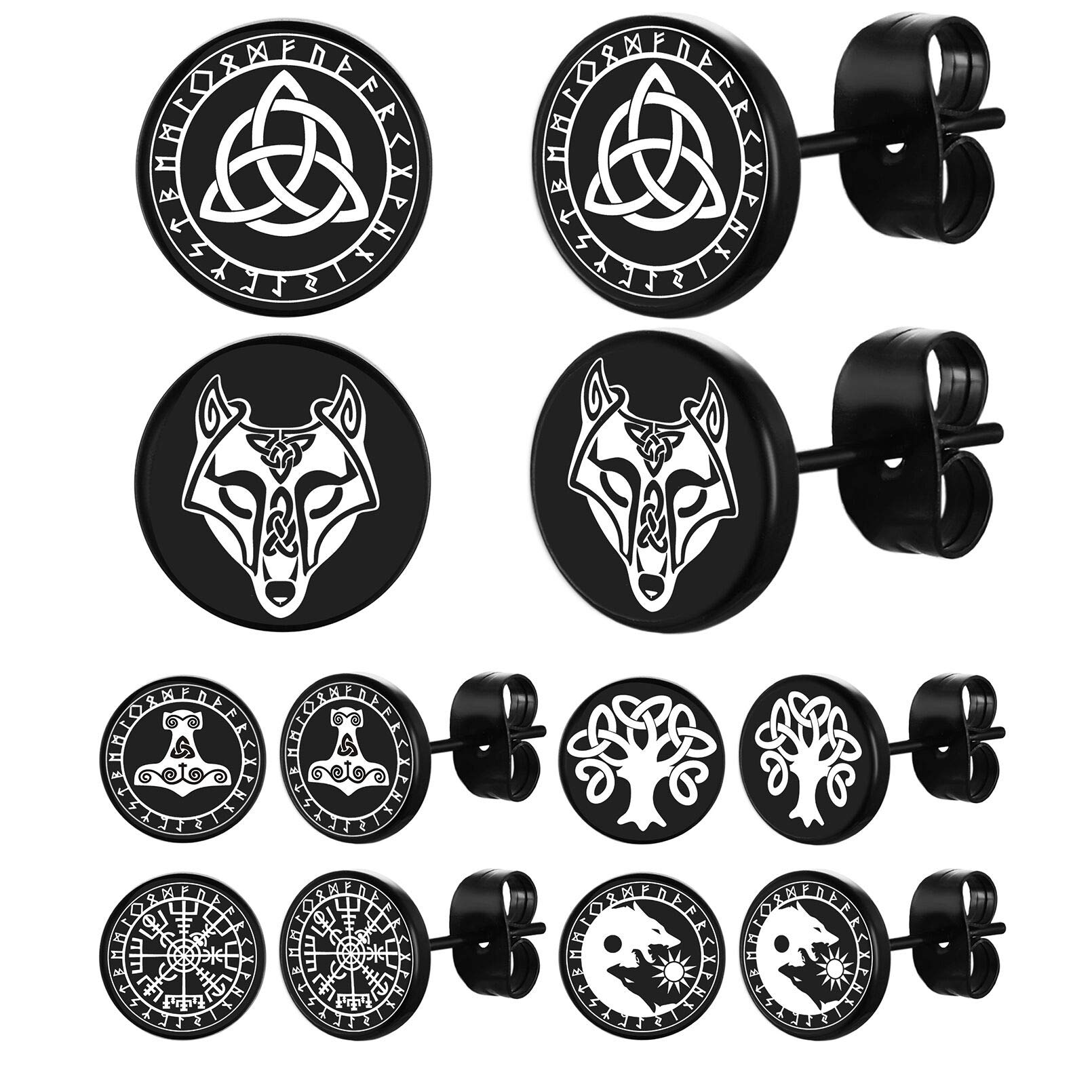 FaithHeart Cool Viking Runes & Eye of Horus Earrings Set - Black Stud & Hoop Earrings for Men & Women - Gothic Jewelry with Delicate Packaging - Perfect for Parties, Cosplay & Everyday Wear