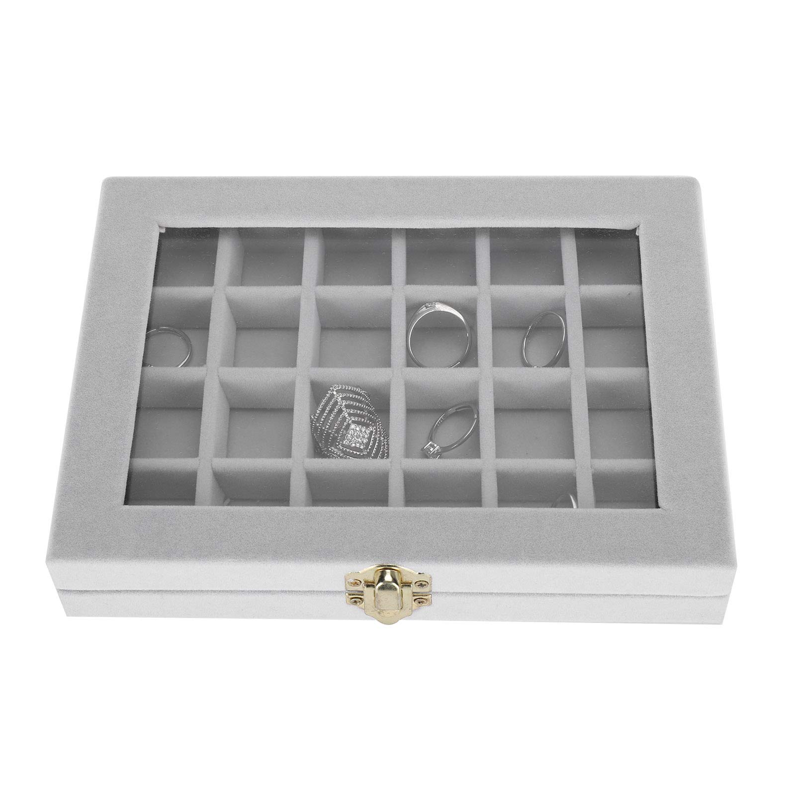 Brrnoo Wooden Jewelry Box with Clear Lid & Closures - Portable Jewelry Organizer for Earrings, Rings & Accessories - Perfect for Travel, Home Storage & Gift Giving (Grey Flannel Interior)