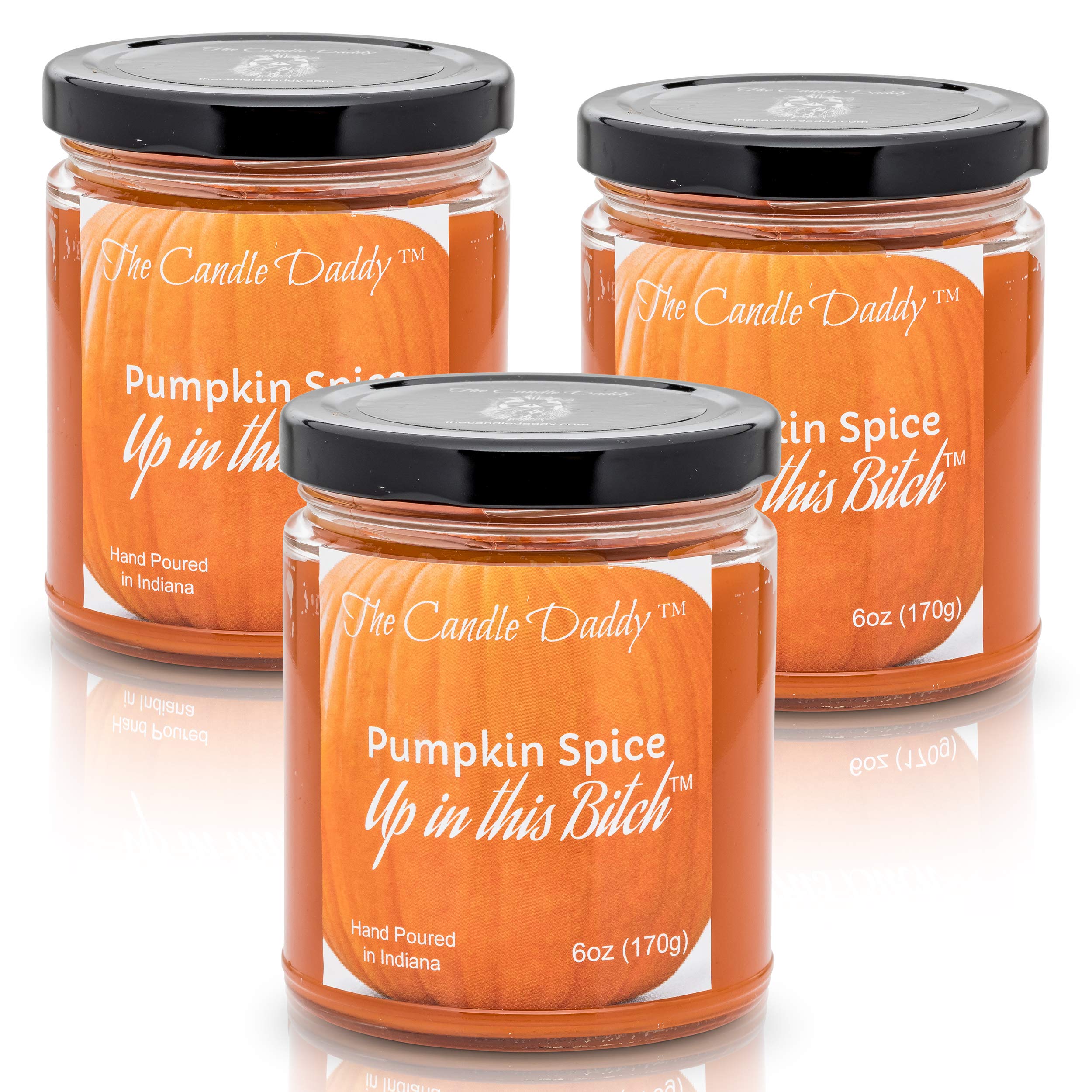 3 Pack Pumpkin Spice Scented Candles - 6 oz Jar Candles with Funny 'Up in This Bitch' Label - Perfect for Home Decor, Gifts & Fall Aromatherapy