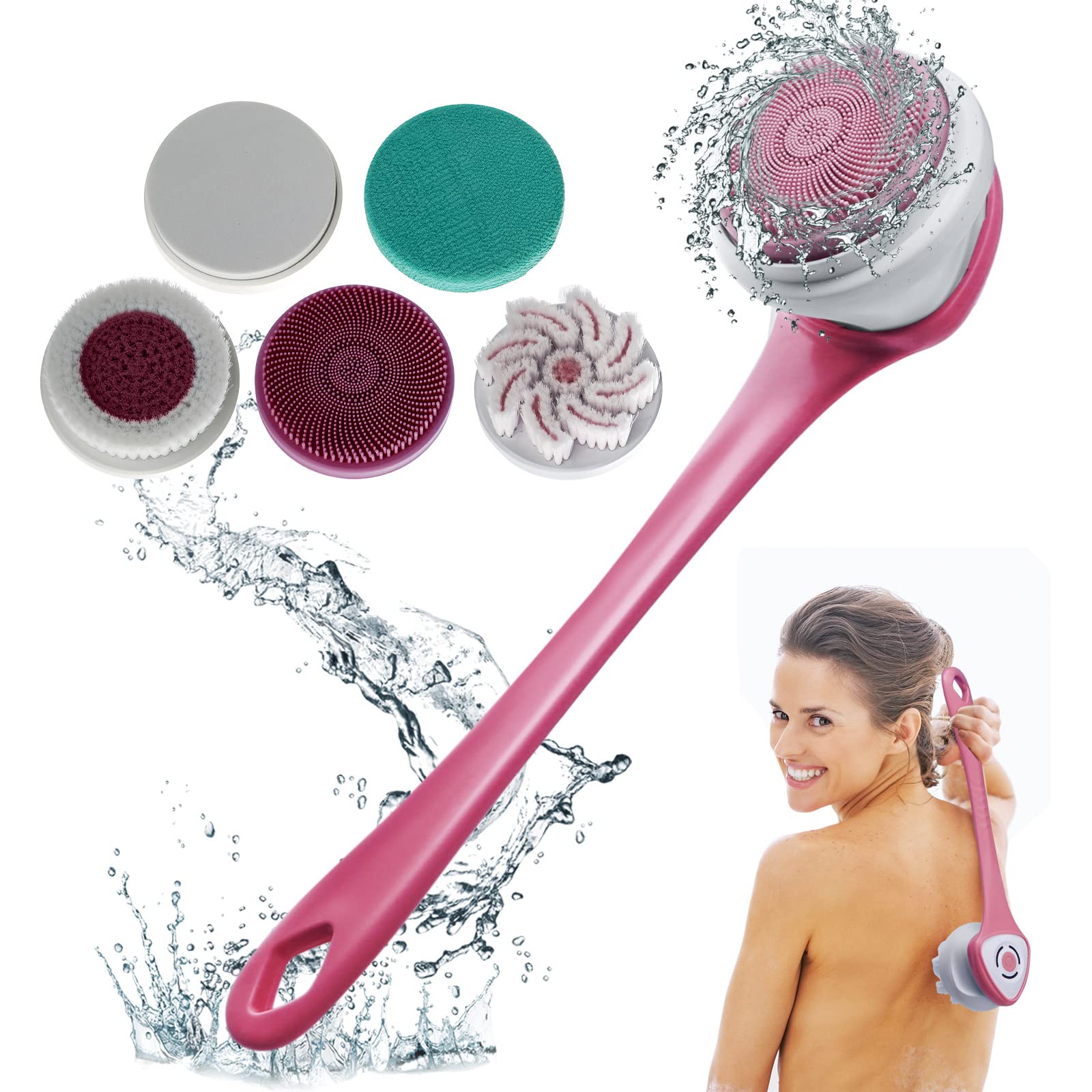 Electric Body Brush for Shower - 5-in-1 USB Rechargeable Silicone Exfoliating & Massage Brush with 3 Speed Settings | Soft Spin Cleansing Brush for Body Scrub & Skin Care | Perfect for Daily Shower Routine & Spa-Like Experience at Home