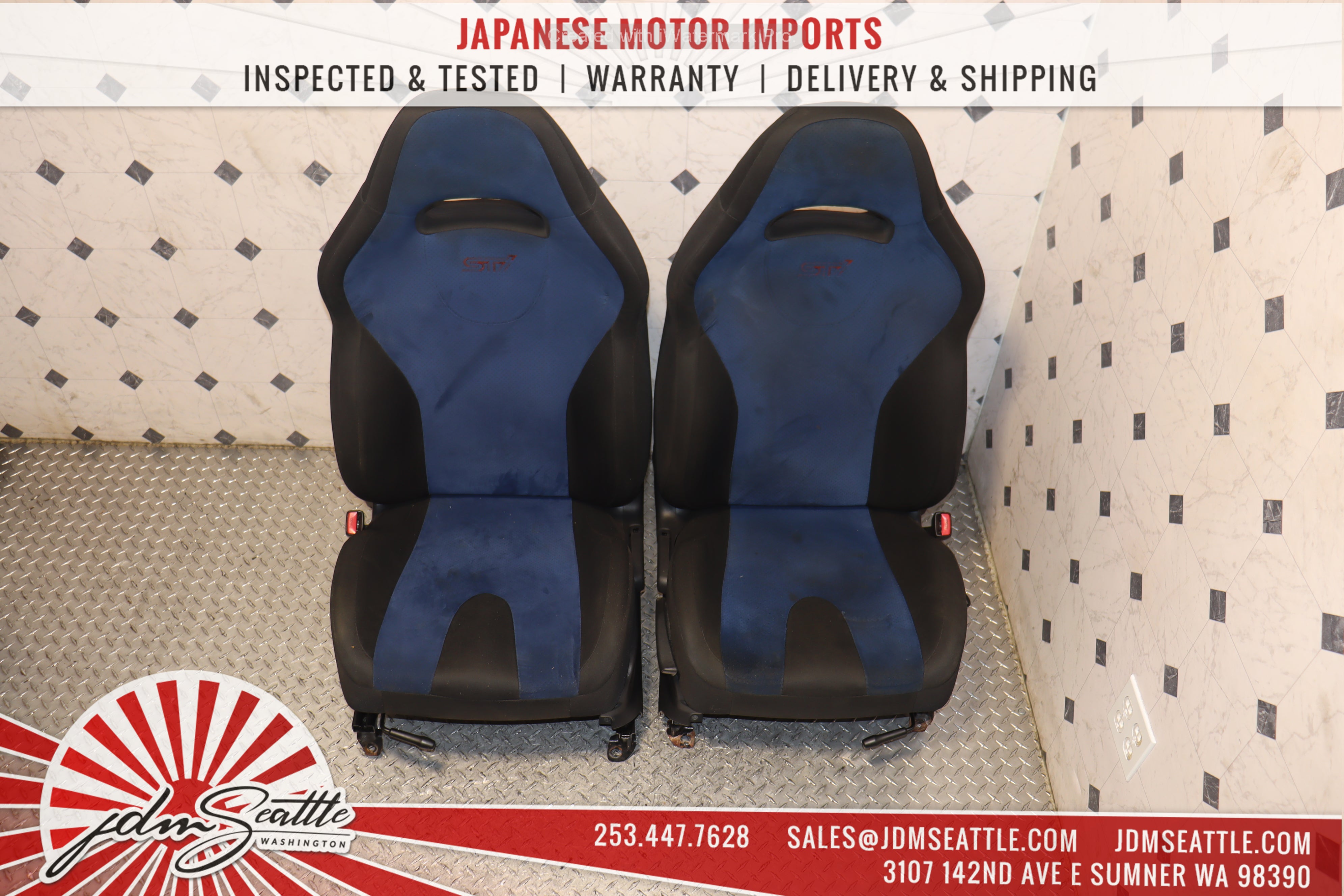 2002-2007 Subaru Impreza WRX STI GDB Complete Blue Front & Rear Seats - JDM Performance Upgrade for Racing & Street Use