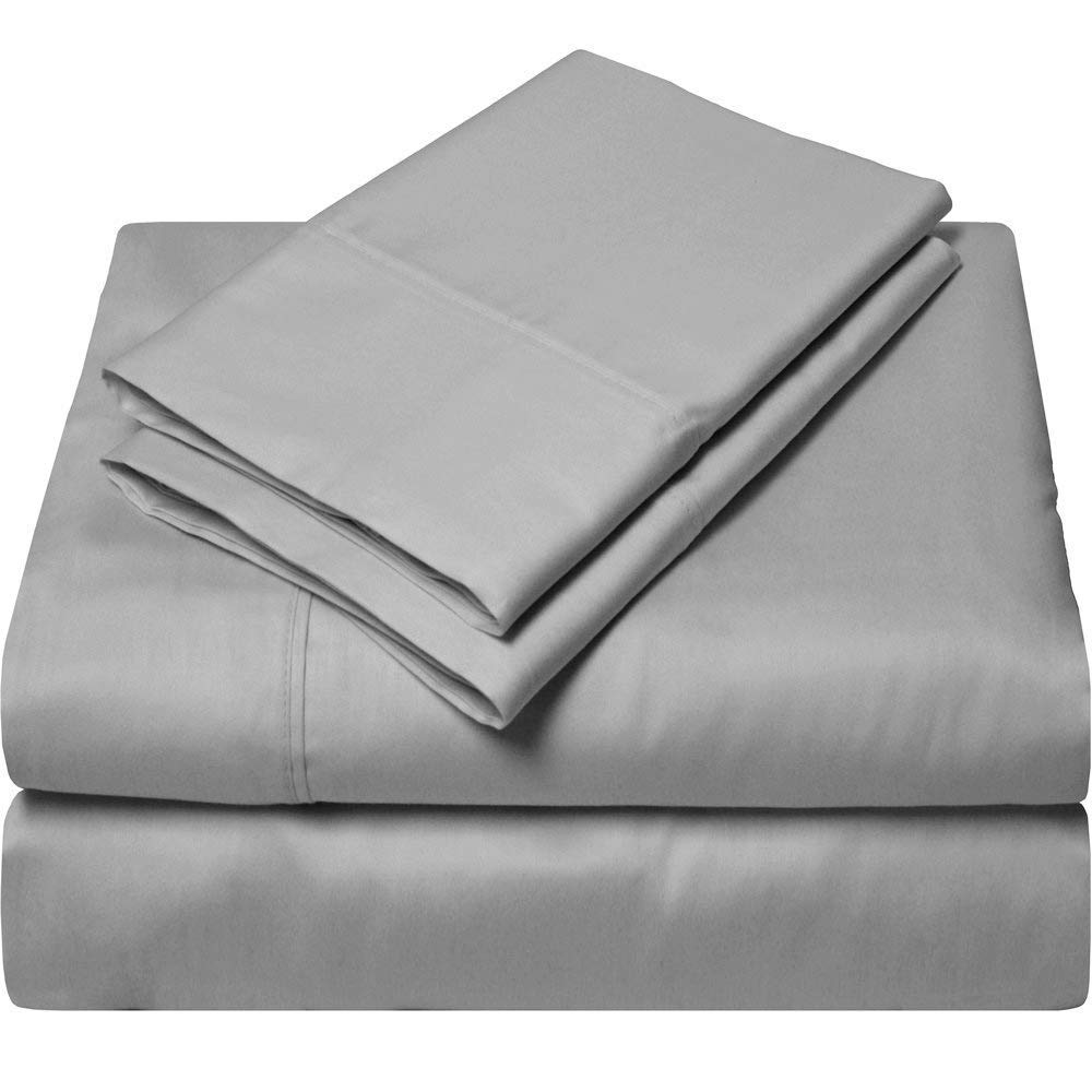 800-Thread Count 4-Piece Silver Bed Sheet Set Full-XL - Long Staple Cotton Sateen Weave Sheets, Soft & Breathable Deep Pocket Fits Mattress Up to 15