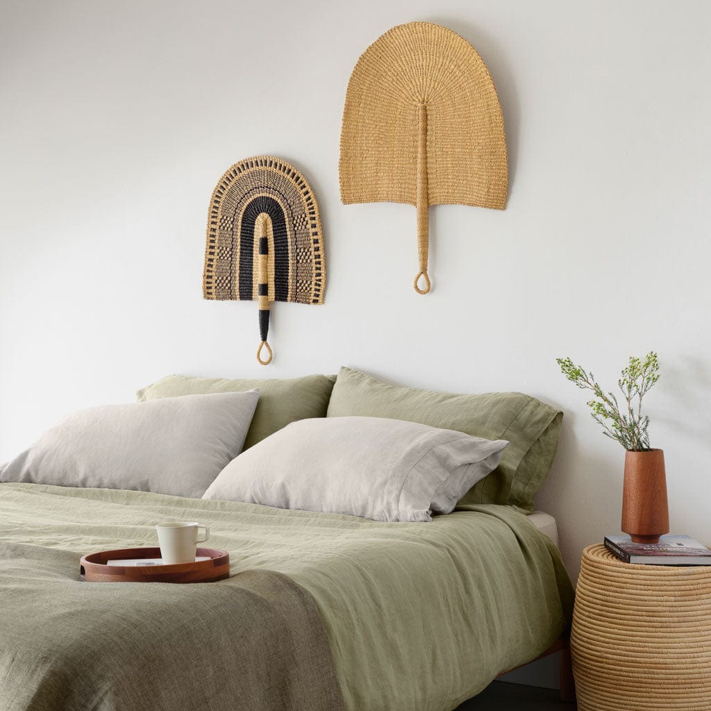 Authentic Bolga Basket Fans - Handwoven Black & Natural Straw Fans for Home Decor, Wedding Favors & Tropical Themed Parties | Perfect for Wall Decor, Gift Giving & Boho Style Interiors
