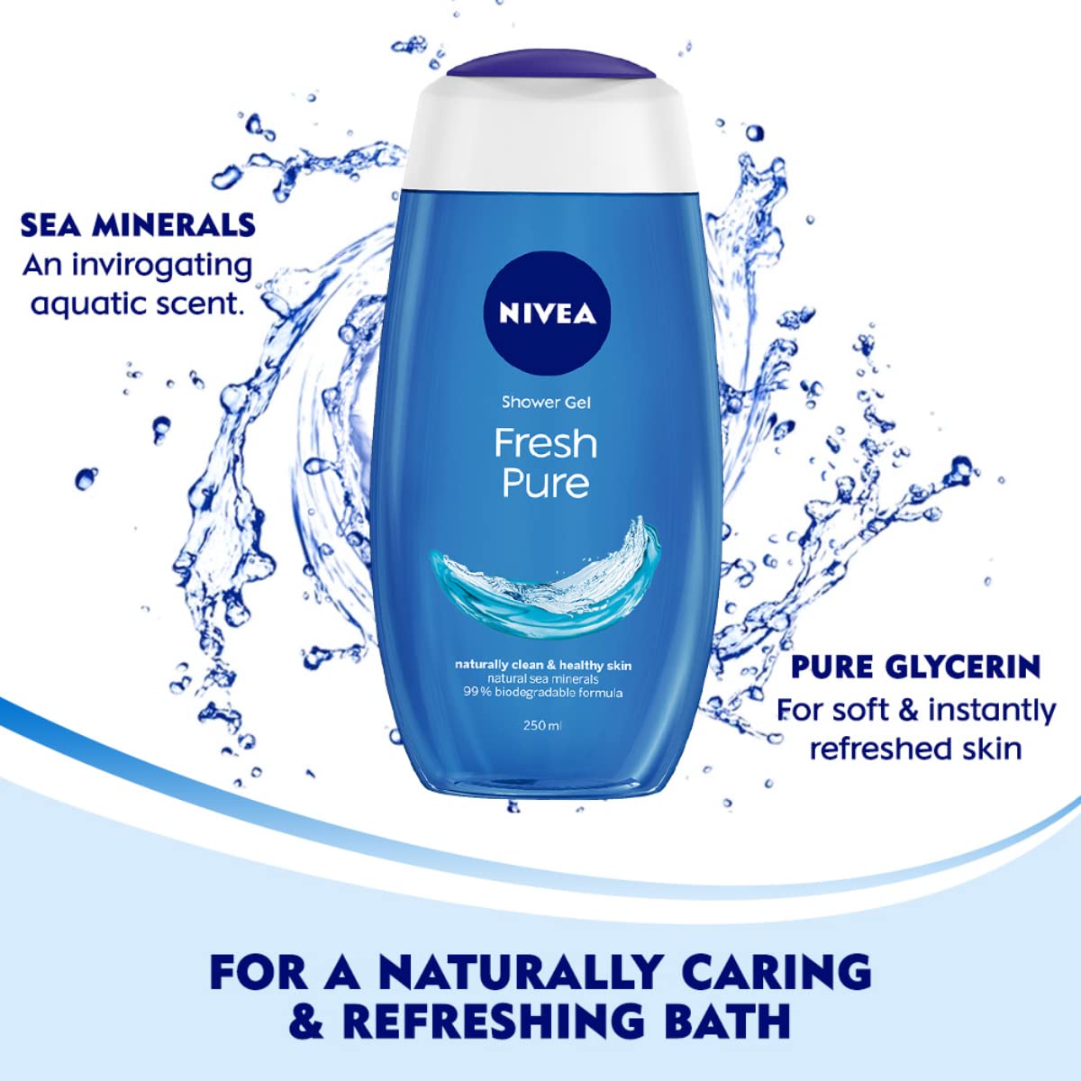 NIVEA Fresh Pure 125ml Body Wash & Shower Gel with Sea Minerals & Care Oil | Glycerin Enriched for Soft, Hydrated Skin | Microplastic Free | Clean & Healthy Skin Care | Perfect for Daily Shower & Summer Refreshment