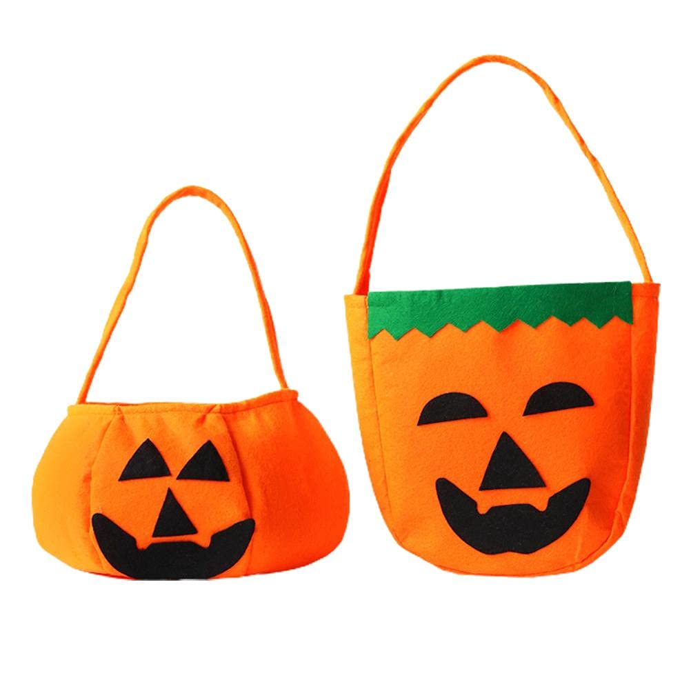 Halloween Pumpkin Candy Bags - 2 Pack Reusable Non-Woven Tote Bags for Trick or Treat, Halloween Party Favors & Decorations | Perfect for Kids Costume Accessories & Spooky Celebration Supplies