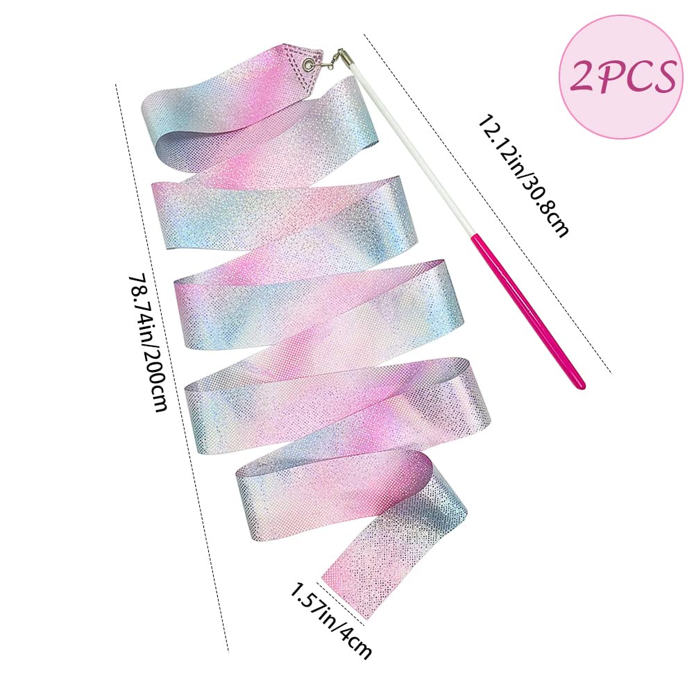 HZMM 78.7 Inch Sparkling Dance Ribbon Streamer with Wand, Twirling Rhythmic Gymnastics Ribbon for Kids Girls Adults, Artistic Dancing Training, Talent Shows, Performances, and Stage Events