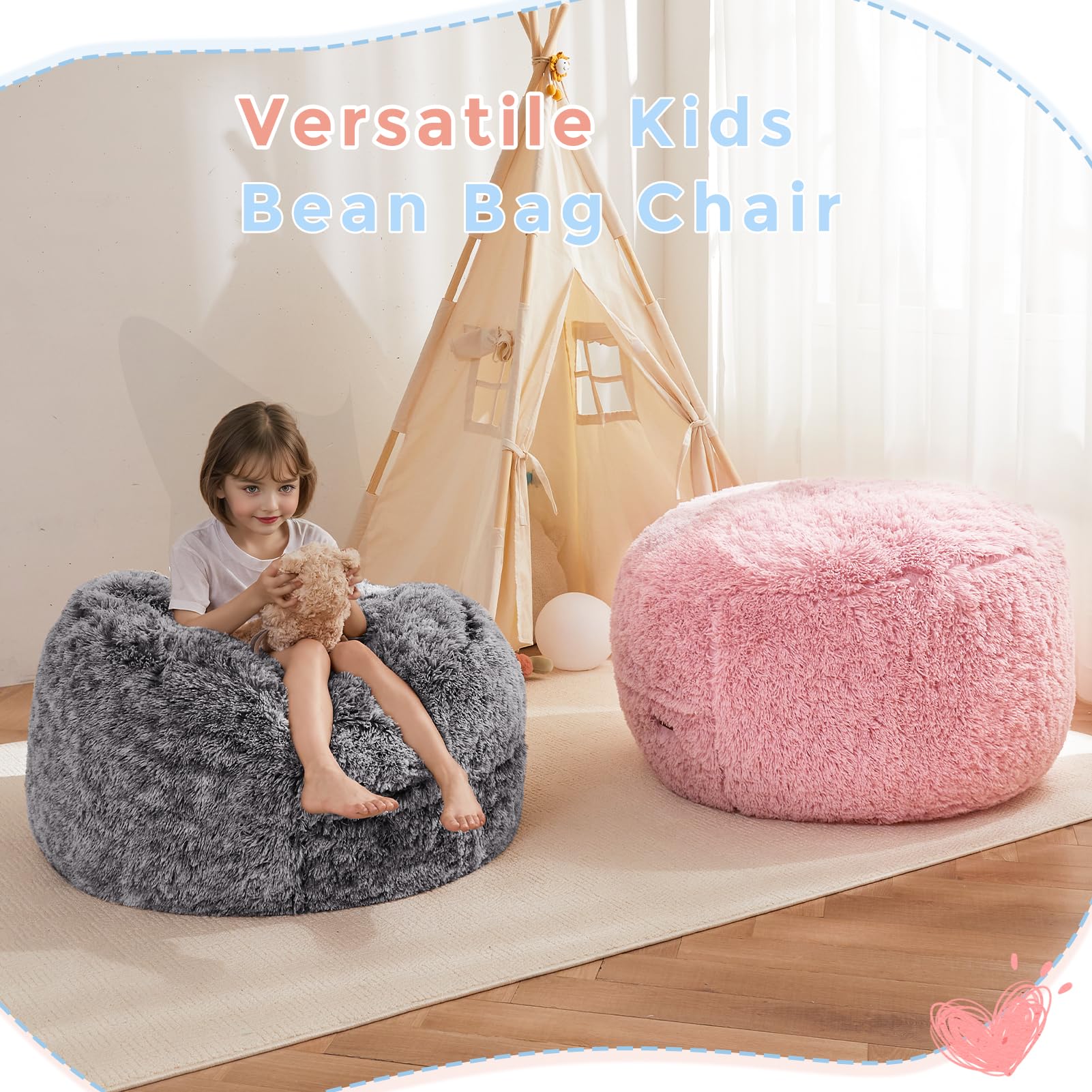 MAXYOYO Kids Bean Bag Chair Bed - Convertible Plush Floor Mattress & Lounge Chair for Boys & Girls | Perfect for Playroom, Bedroom & Dorm Room