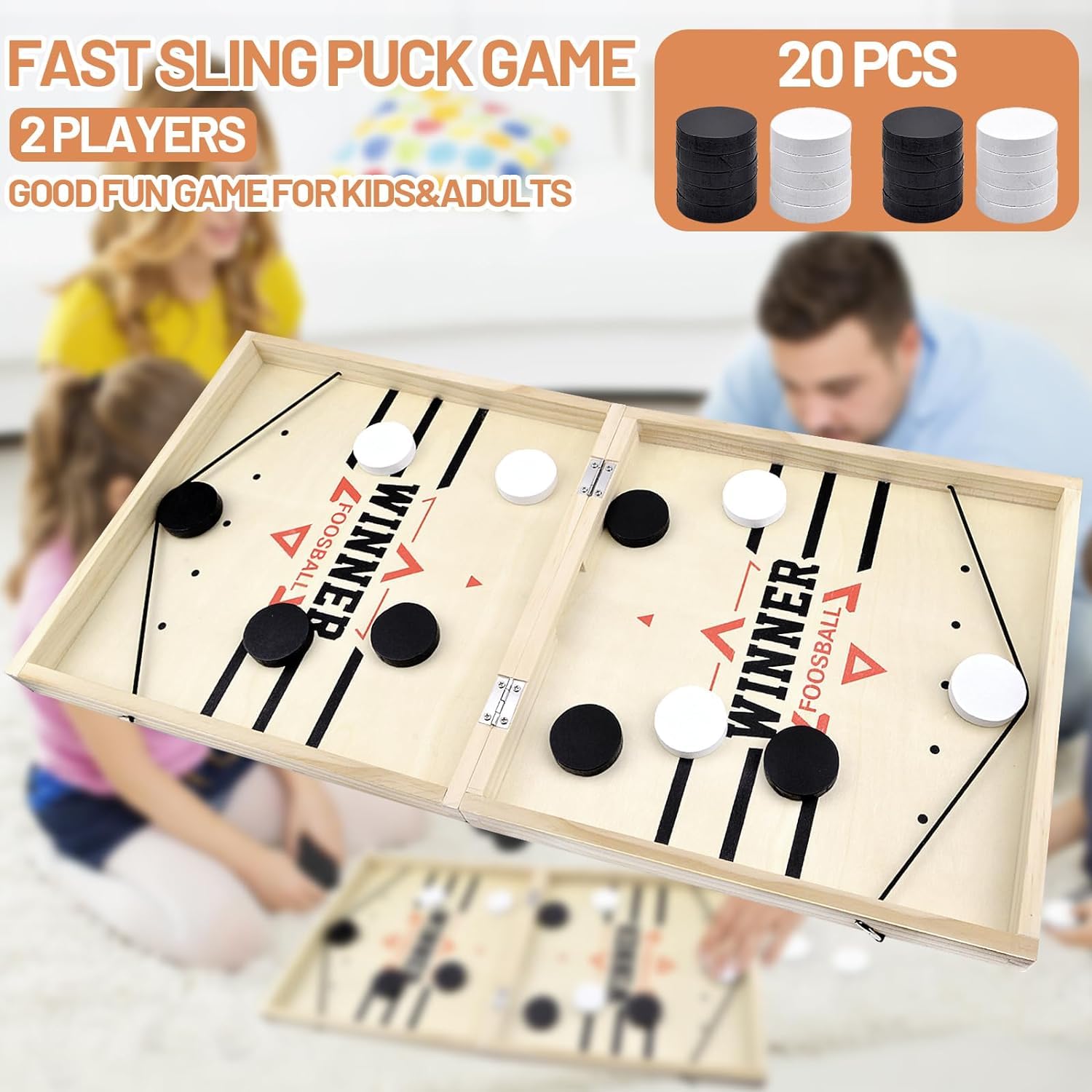 Fast Sling Puck Game - Quick Slingpuck Board Game for Kids & Adults - Wooden Hockey Tabletop Game for Family Fun - Perfect for Parent-Child Interaction, Parties & Indoor Entertainment