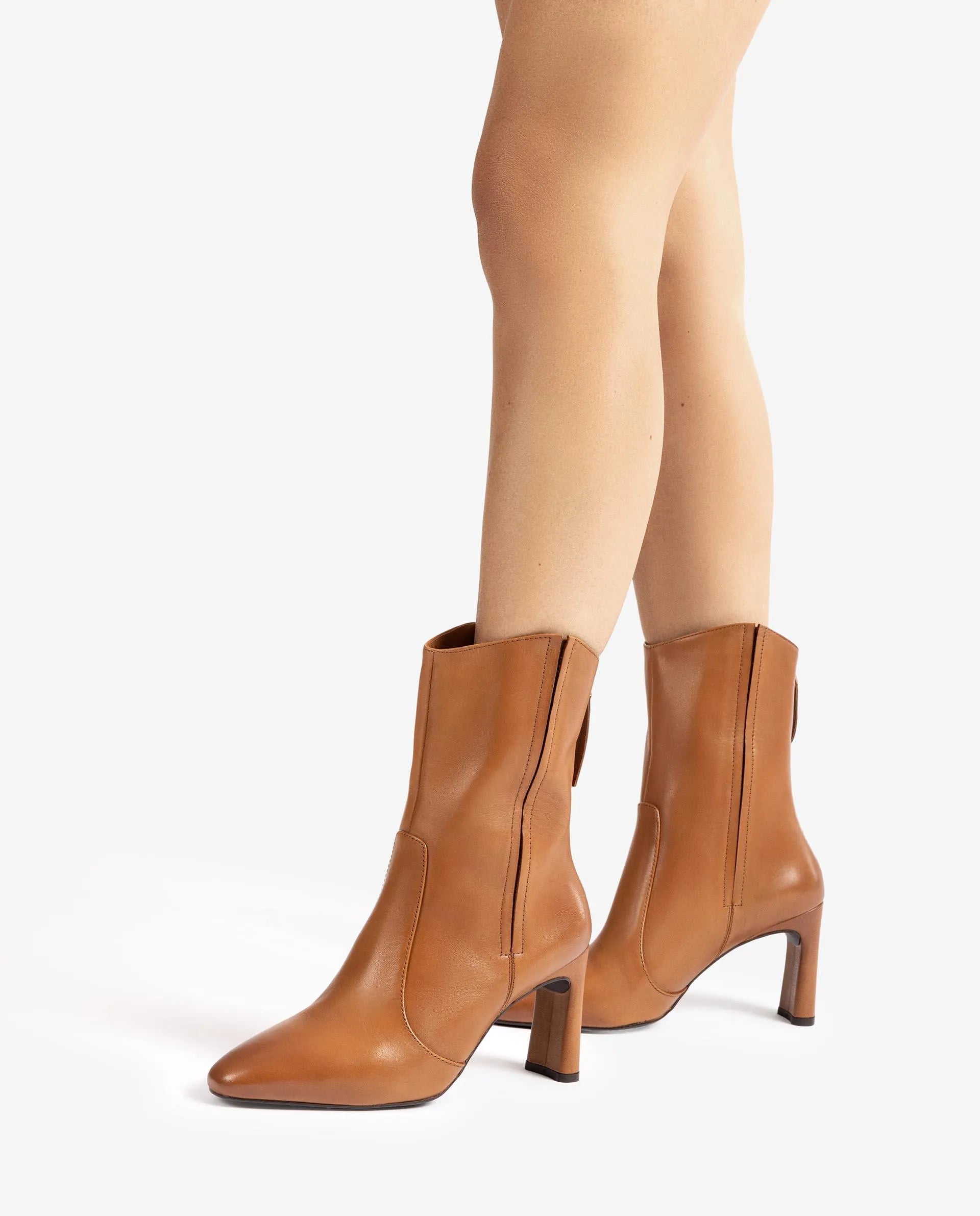 Unisa WERNER Women's Tan Leather Heeled Ankle Boots - Fashionable Mid-Calf Booties for Fall/Winter, Office Wear & Night Out