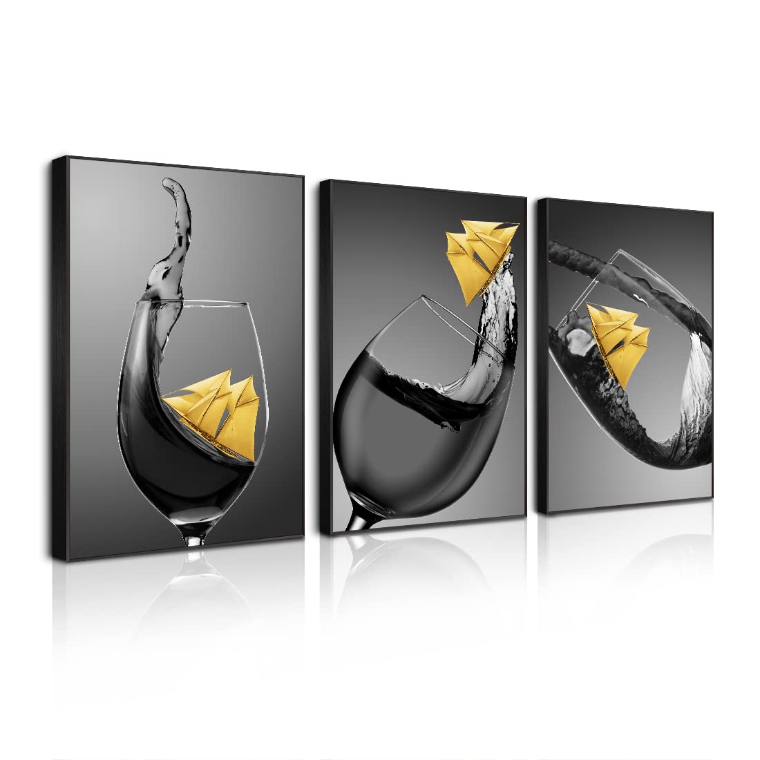 BOOMER 3-Piece Wine Theme Canvas Wall Art Set with Wooden Frames - Kitchen & Dining Room Decor | Perfect for Home Bar, Wine Cellar & Restaurant Wall Decoration