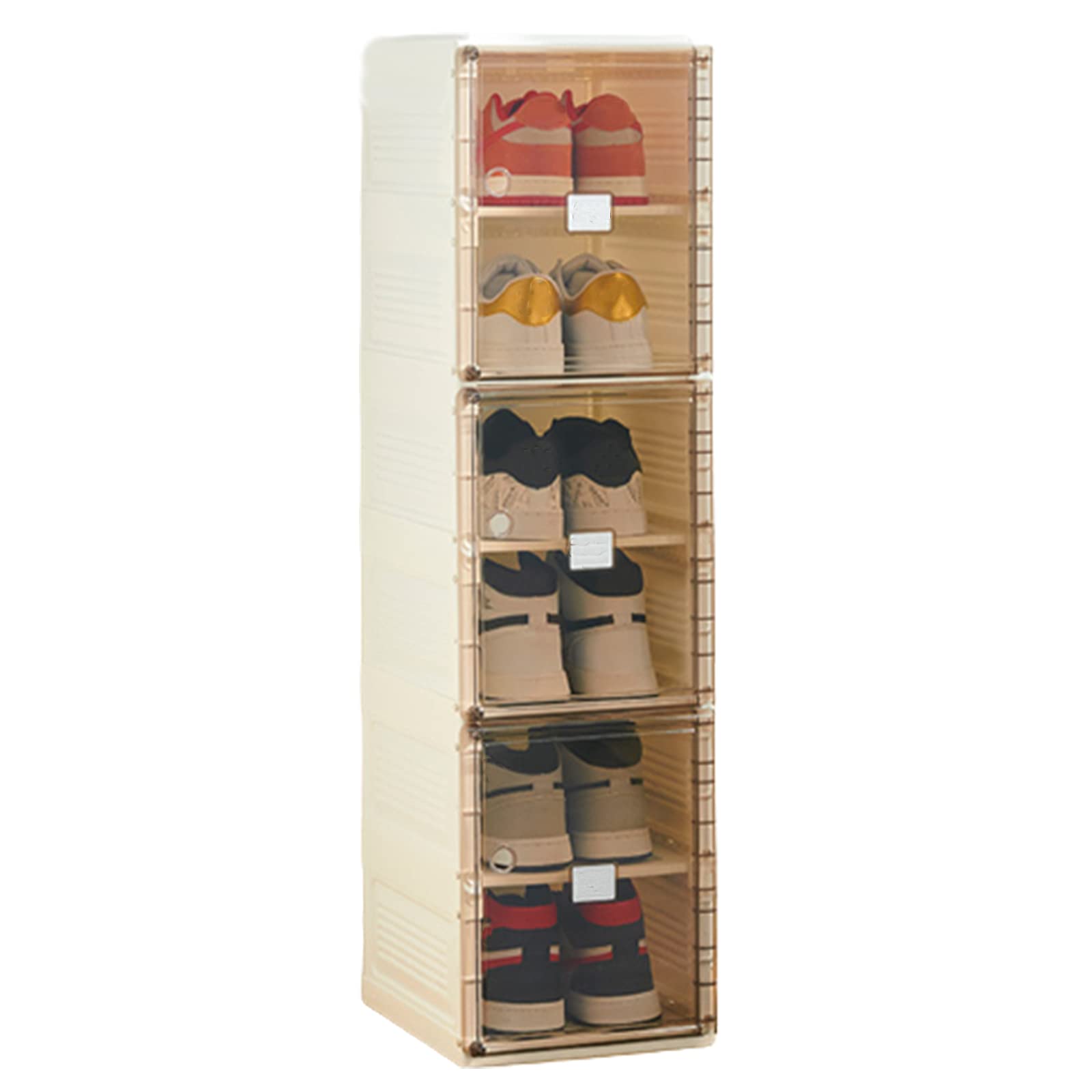 HB1 White Large Clear Plastic Stackable Shoe Boxes - Sneaker Organizer for Boots & Shoes, Dust-Proof Storage Solution (No Installation Needed) - Perfect for Closet, Bedroom & Shoe Collection Organization