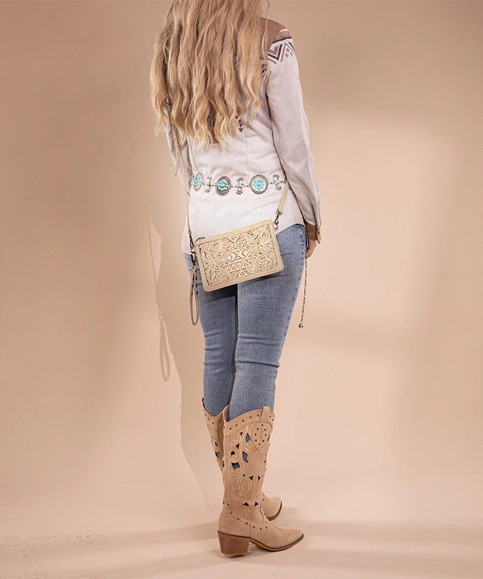 Trinity Ranch Aztec Tooled Leather Wristlet - Stylish Crossbody Wallet for Women | Perfect for Shopping, Travel & Everyday Use