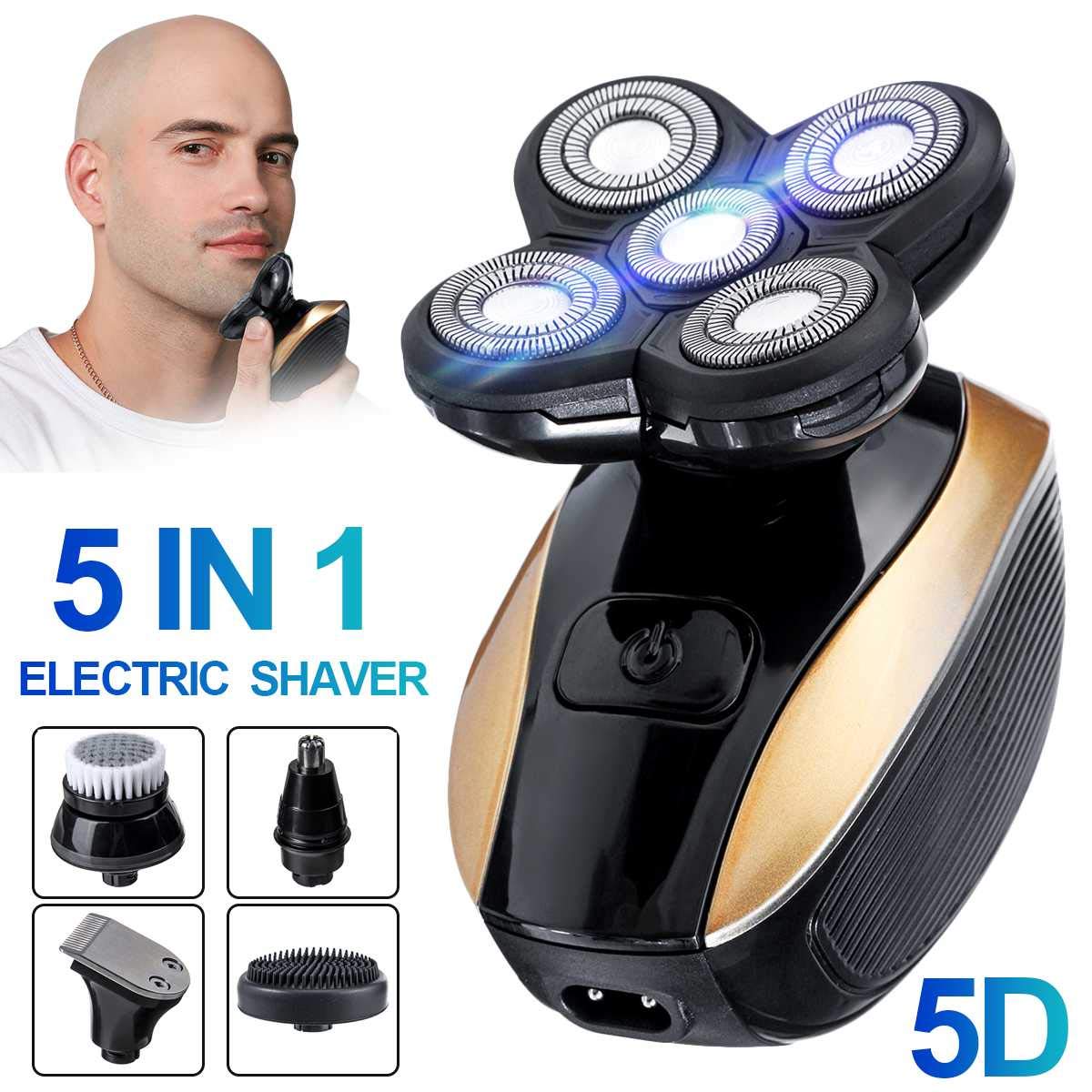 5-in-1 Electric Razor for Men - Rechargeable Shaver with Floating Heads for Face, Nose & Ear Hair Trimming