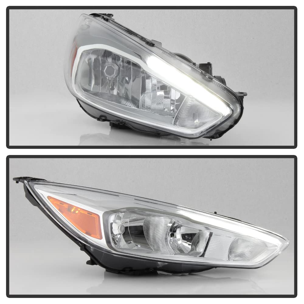 2015-2018 Ford Focus LED DRL Headlights Replacement - Chrome Halogen Upgrade for Daytime Running Lights | Perfect for Night Driving & Enhanced Visibility