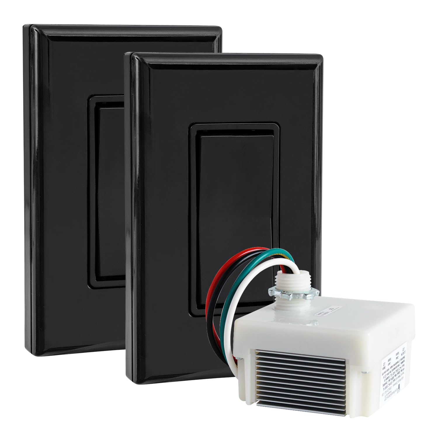 RunLessWire Self-Powered Wireless Light Switch Kit - No Wiring, Batteries or WiFi Needed - DIY Remote Control 3-Way Dimmer with 1 Receiver & 2 Switches - Black - Perfect for Bedrooms, Living Rooms & Smart Home Automation