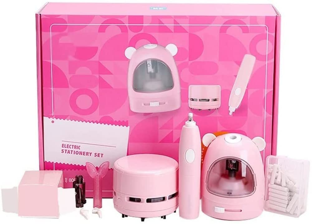 Electric Pencil Sharpener for Kids - Portable & Cute Cartoon Design - Perfect for School, Classroom, Office & Home Use - Pink Mechanical Pencil Sharpener Set (Great for Homework, Art Projects & Office Supplies)