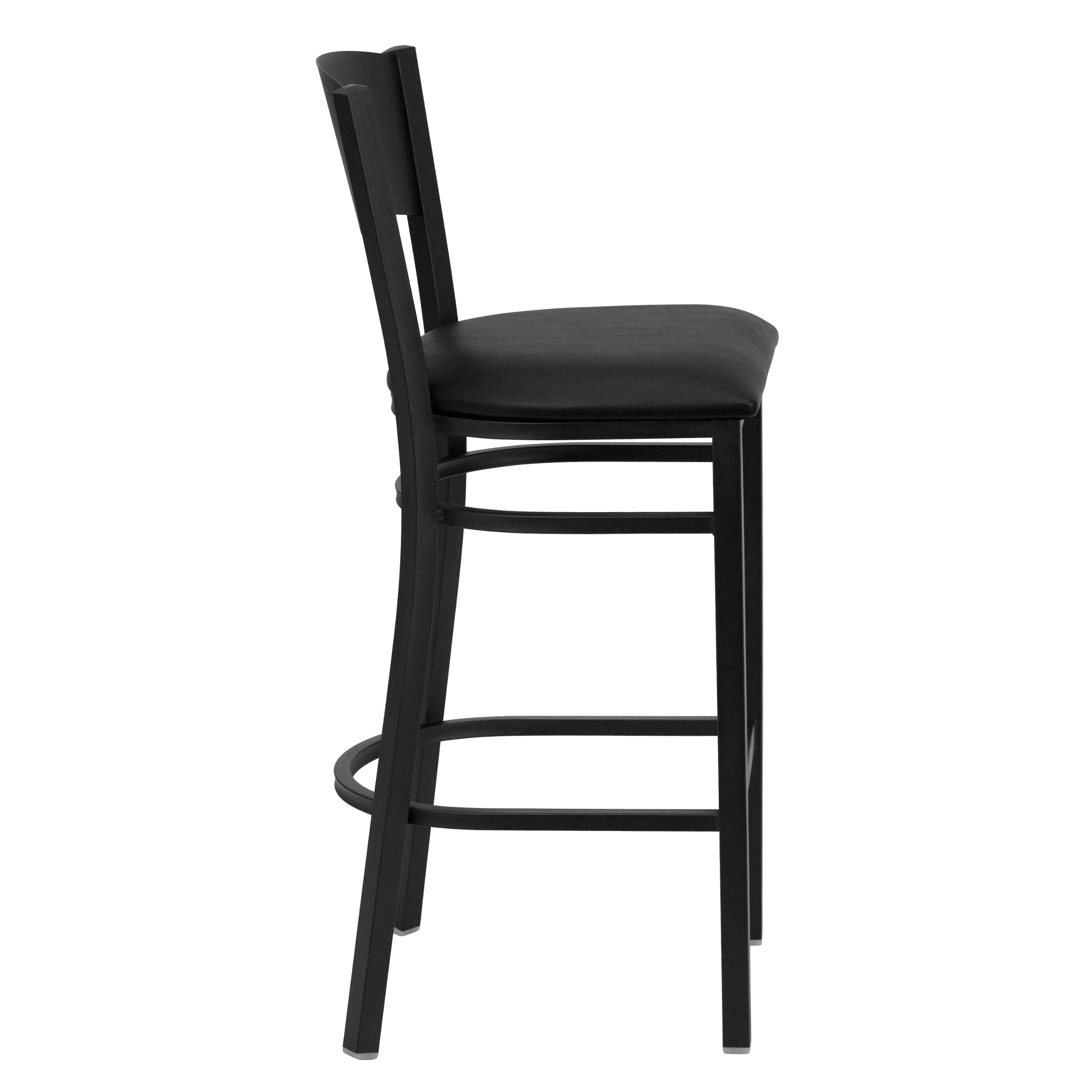 EMMA + OLIVER Black Metal Bar Stool with Circle Back & Vinyl Seat - Modern Kitchen Counter Stool for Dining Room, Bar, or Breakfast Nook