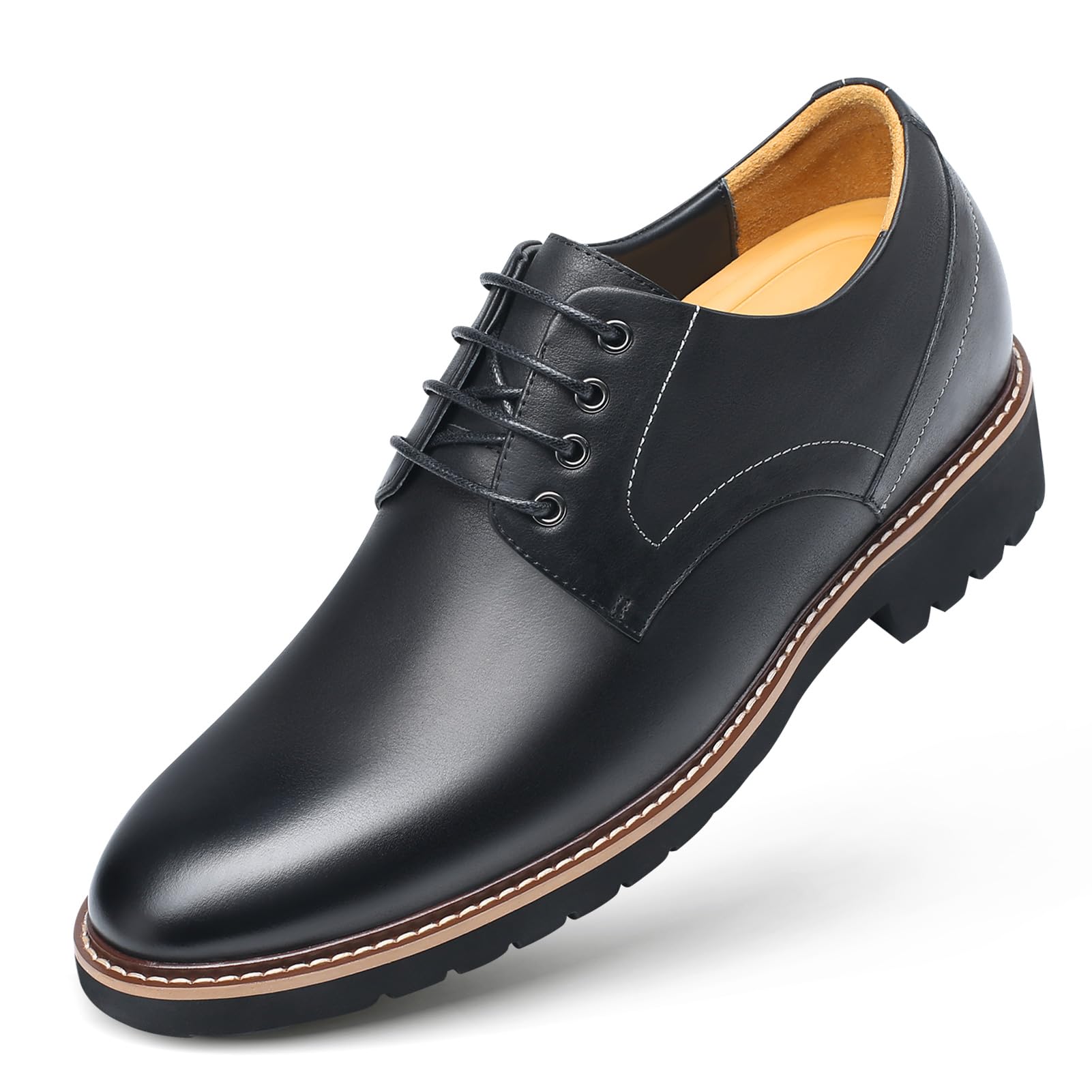 CHAMARIPA Men's Height Increasing Shoes - Leather Lace-up Dress Elevator Shoes (Invisible Lift) for Business, Dating & Formal Occasions