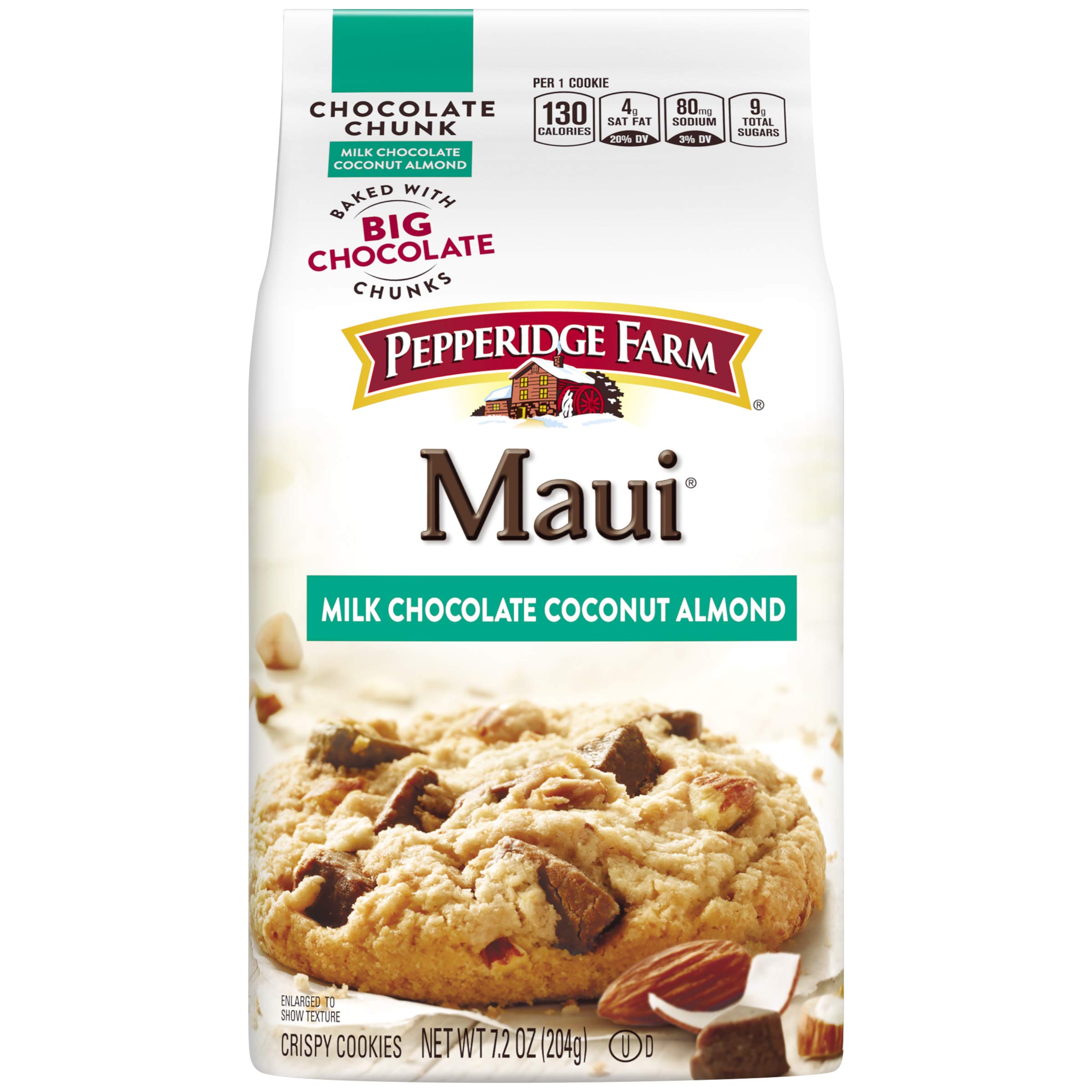 Pepperidge Farm Maui Milk Chocolate Coconut Almond Chunk Crispy Cookies - 7.2 oz Pack | Delicious Hawaiian-Inspired Treats for Snacking, Gifts & Parties