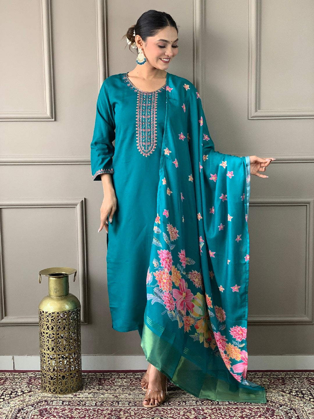 Elegant Blue Embroidered Pant Suit for Women - Ready to Wear Formal Outfit for Weddings, Parties & Office Wear