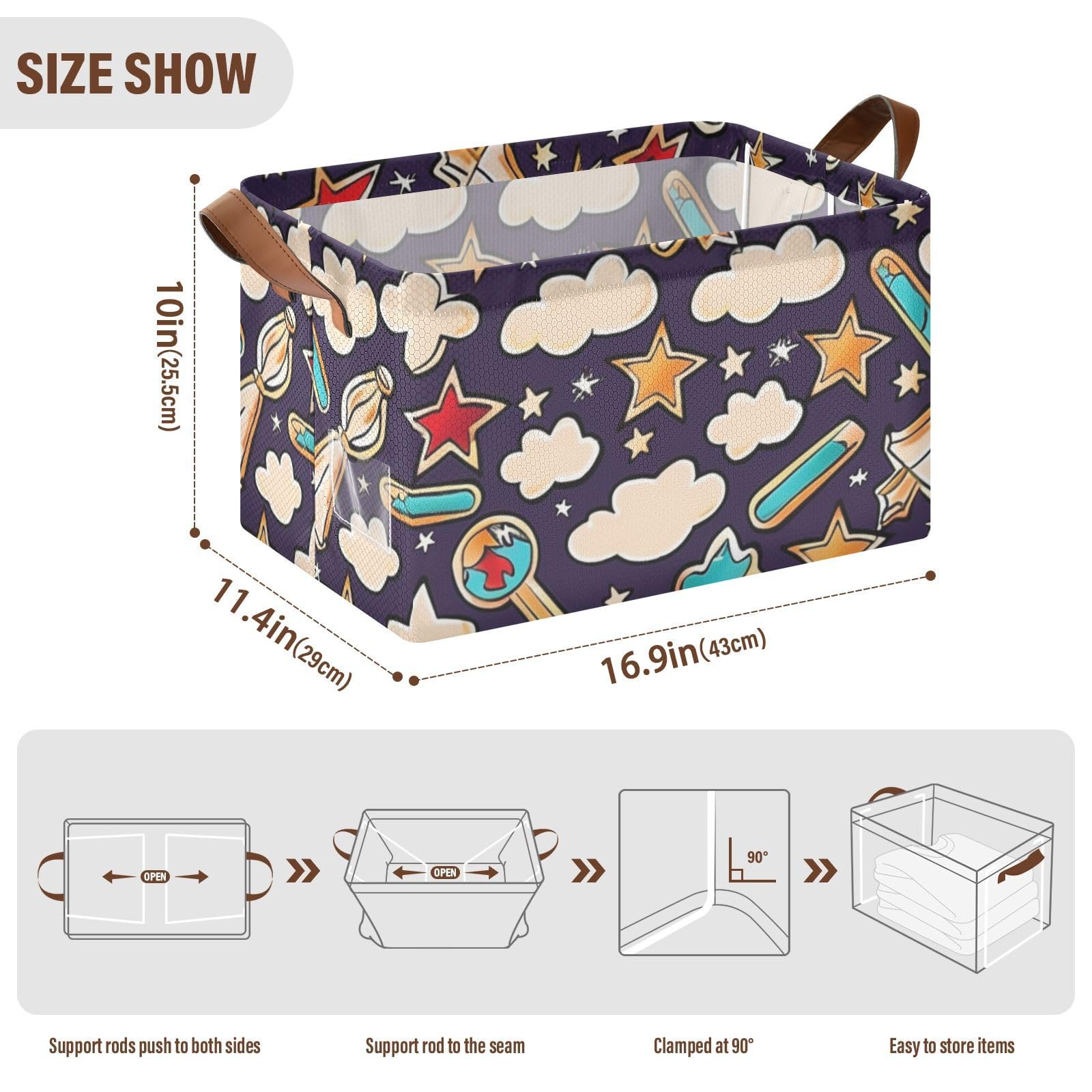 Cloud Star Collapsible Fabric Storage Baskets with Handles - 2 Pack Foldable Organizer Bins for Shelves, Closet & Wardrobe | Perfect for Home Organization, Bedroom Storage & Kids Toy Containers