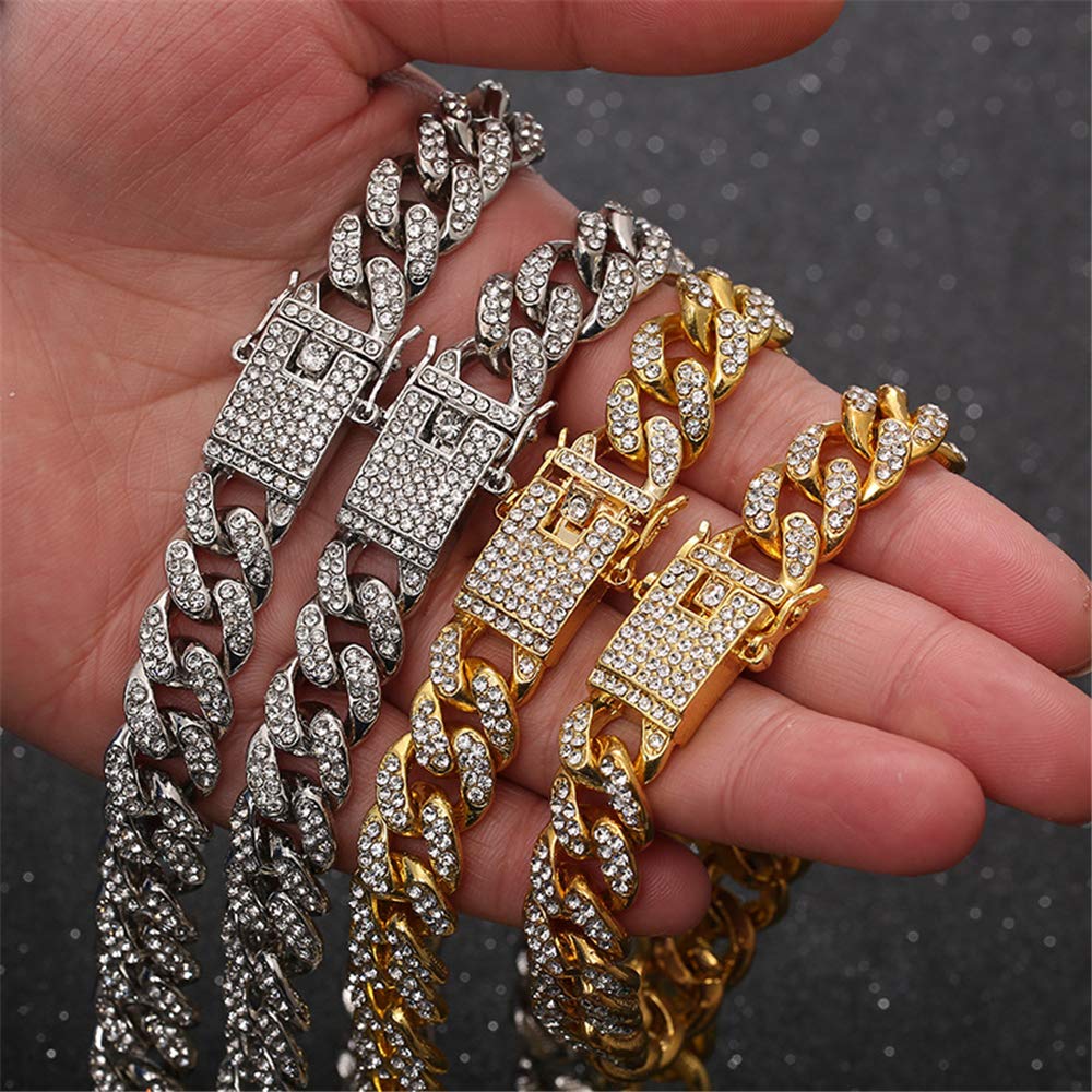 Kelistom Cuban Link Iced Out Rhinestone Anklet - 18K Gold & White Gold Plated Punk Hip-Hop Ankle Bracelet for Women | Perfect for Parties, Concerts & Streetwear Fashion