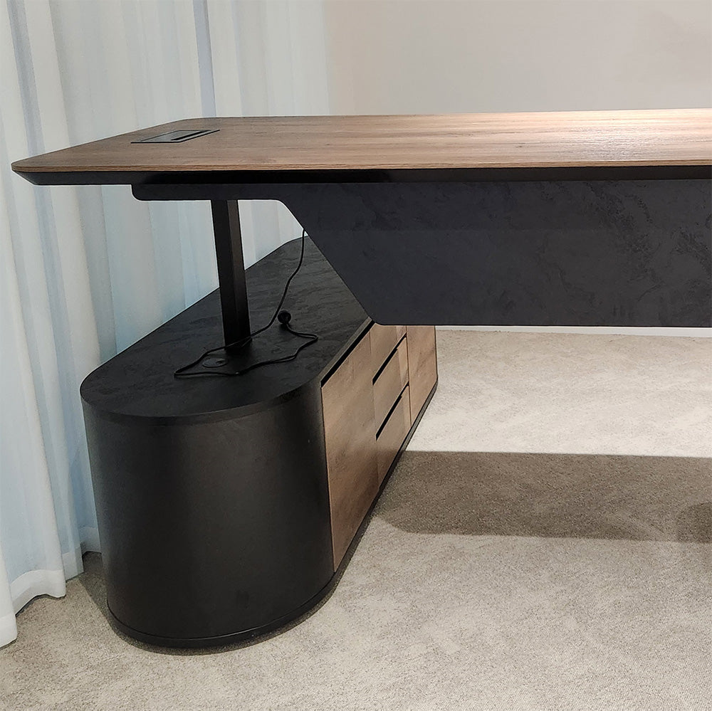 LUCA Electric Height Adjustable Sit Stand Desk 240cm - Warm Oak Executive Office Desk with Reversible Return | Ergonomic Standing Desk for Home & Office Workspace