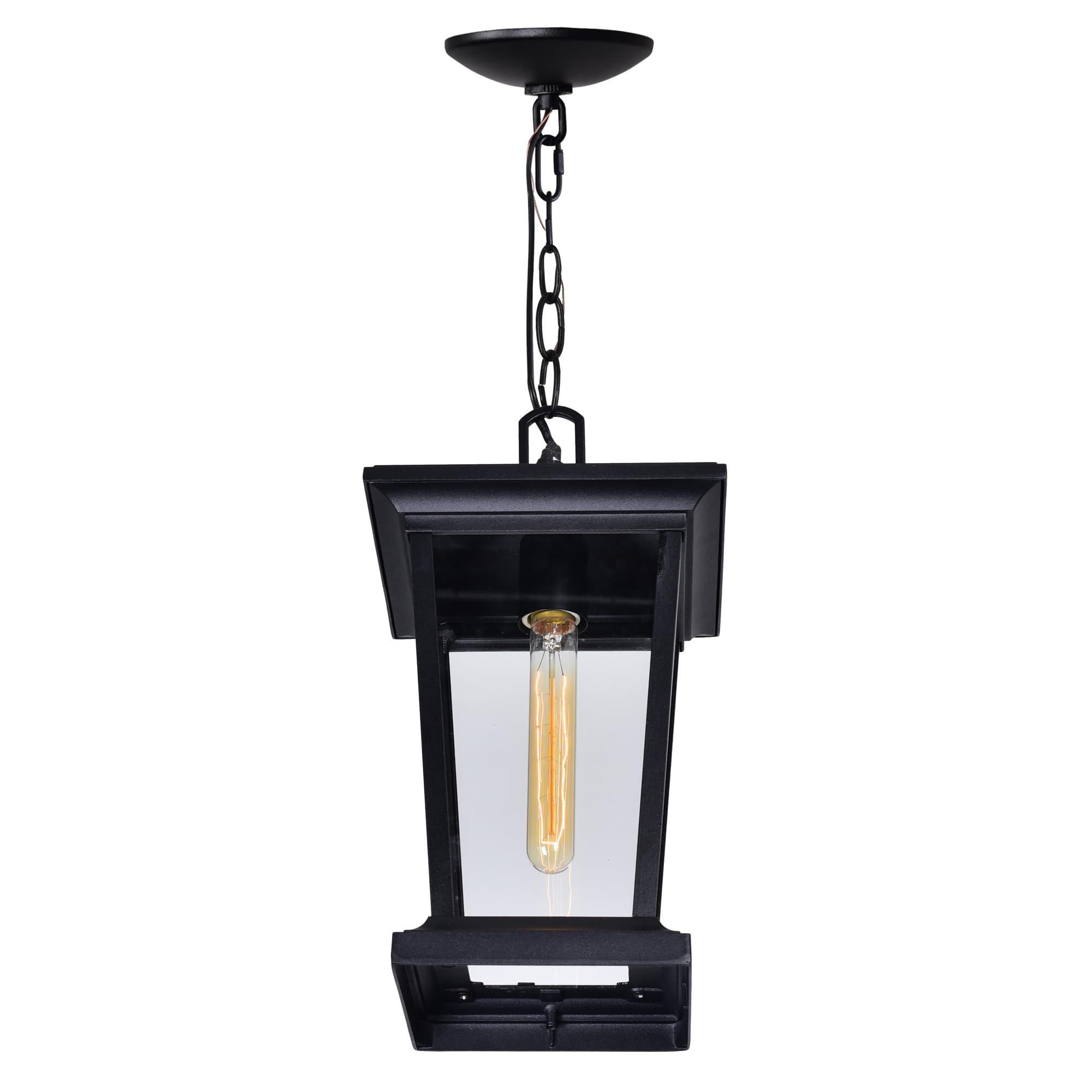 CWI Lighting Leawood 1-Light Black Outdoor Hanging Light Fixture - Waterproof Patio Porch Lantern for Garden, Backyard, and Entryway