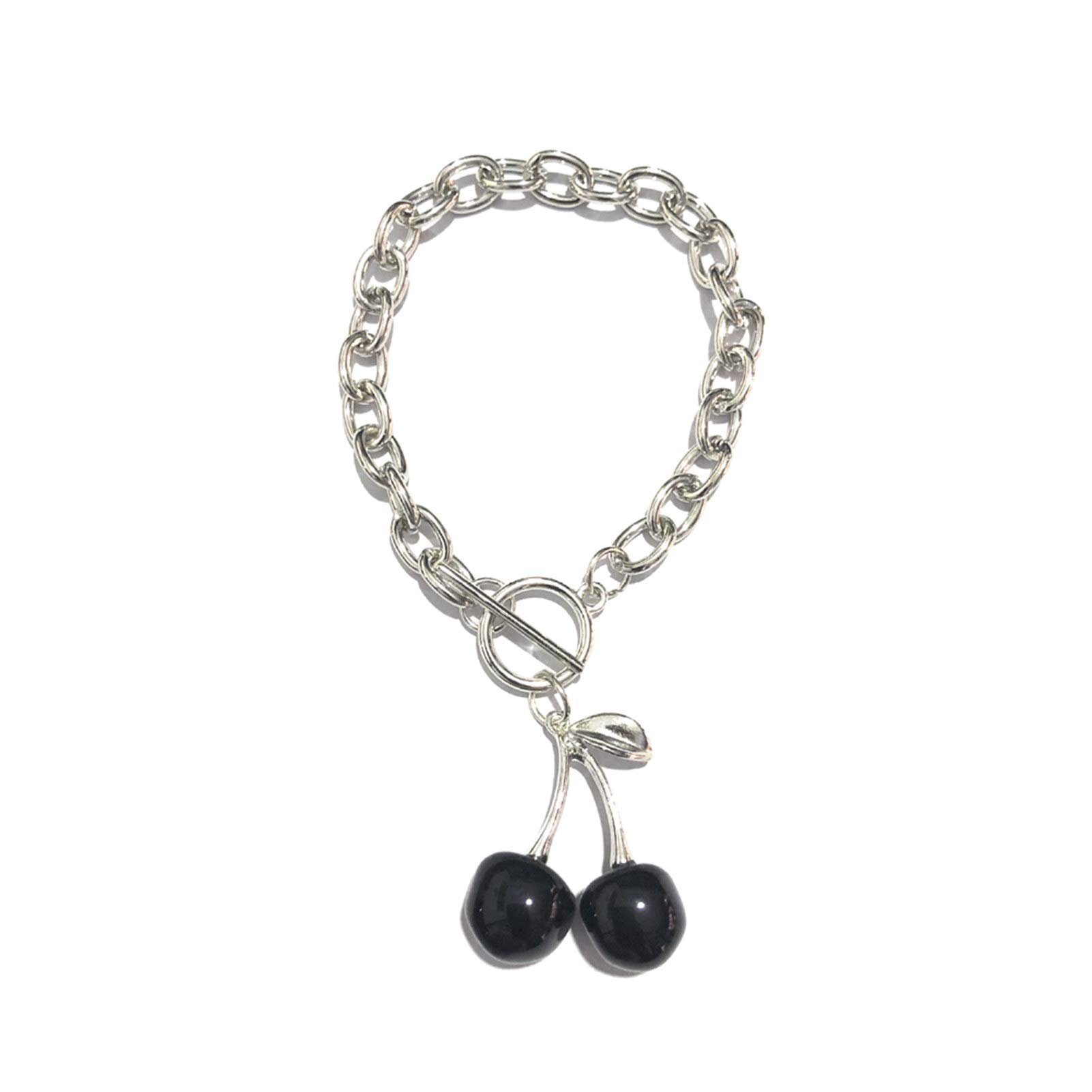 KGJQ Simple Cute Cherry Pendant Necklace for Women - Dainty Clavicle Chain with Matching Earrings Set, Minimalist Solid Color Jewelry Gift for Girls (Black) | Perfect for Date Night, Office Wear & Everyday Fashion Accessories